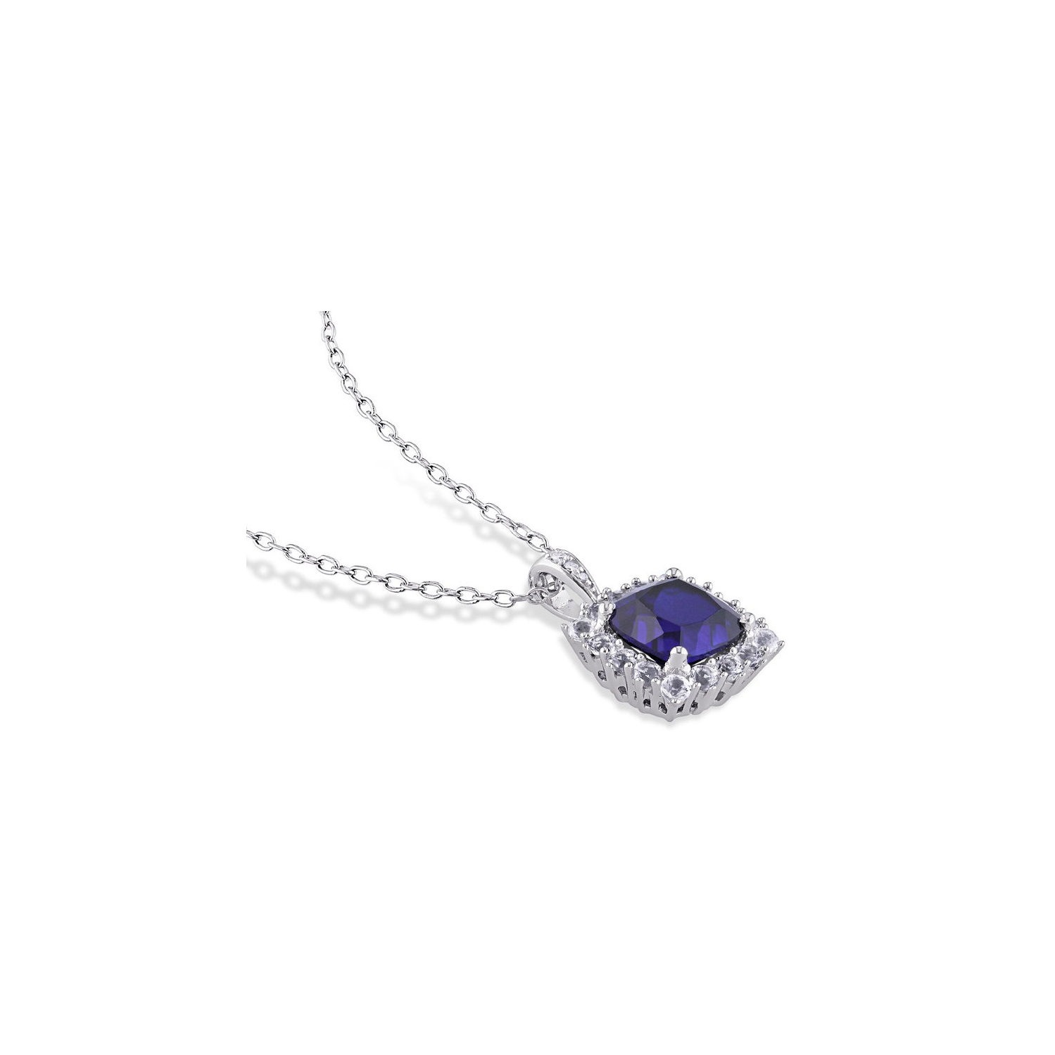 3.70 Carat Lab-Created Blue and White Sapphire Pendant Necklace in Sterling Silver with Chain