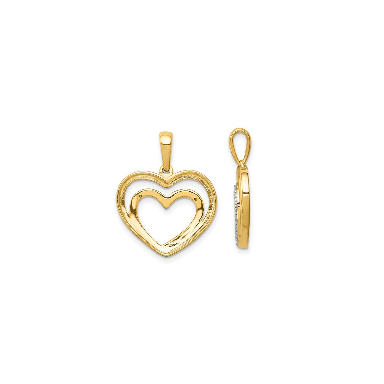 14K Yellow and White Gold Double Heart Pendant Necklace with Chain