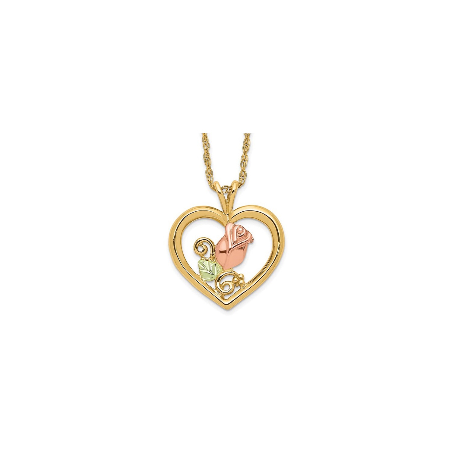 10K Yellow and Rose Gold Heart Flower Pendant Necklace with Chain