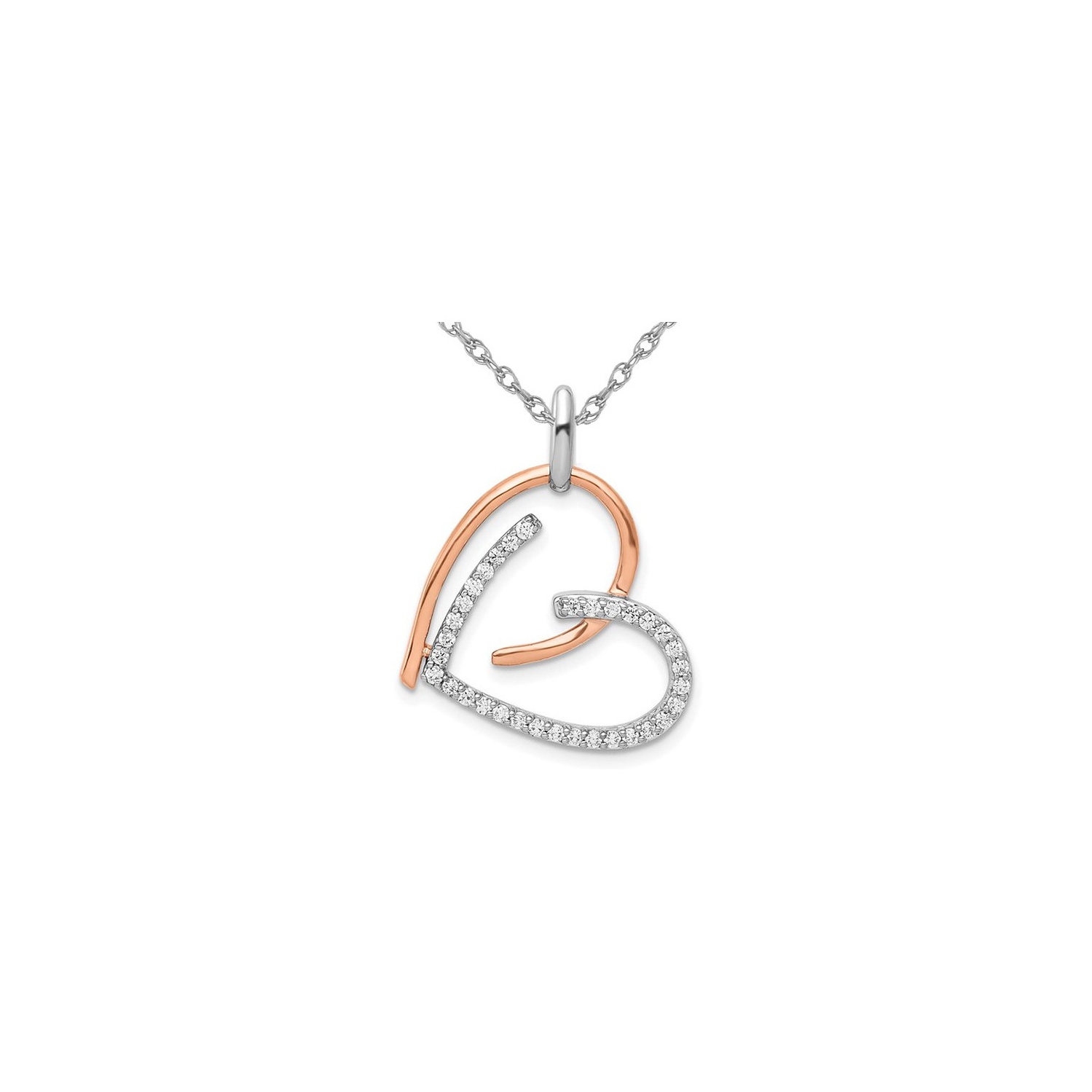 1/4 Carat (ctw) Diamond Heart Pendant Necklace in 14K White and Rose Pink  Gold with Chain