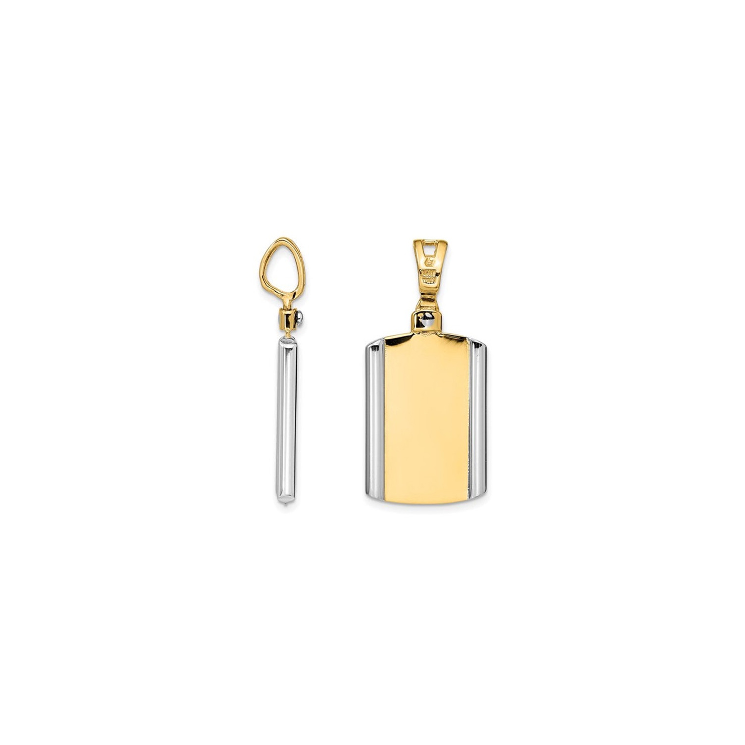 Mens 14K Yellow and White Gold Cross DogTag Pendant Necklace with Chain