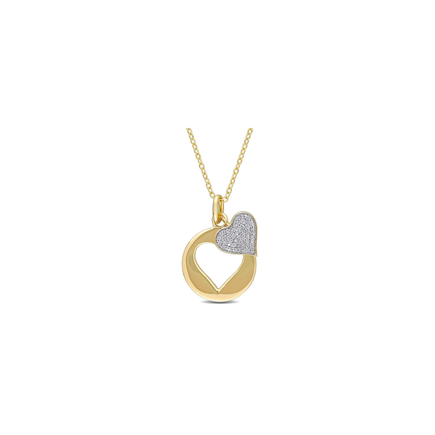 1/10 carat Diamond Double Heart Pendant Collier en argent jaune plaqu?? avec cha?«ne