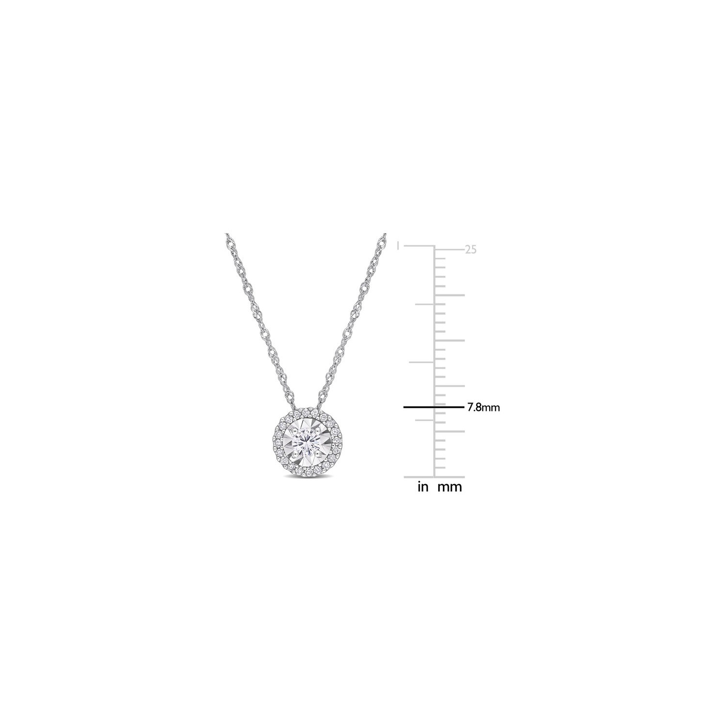 1/4 carat Diamond Halo Pendant Neckace en or blanc 10k avec chaîne
