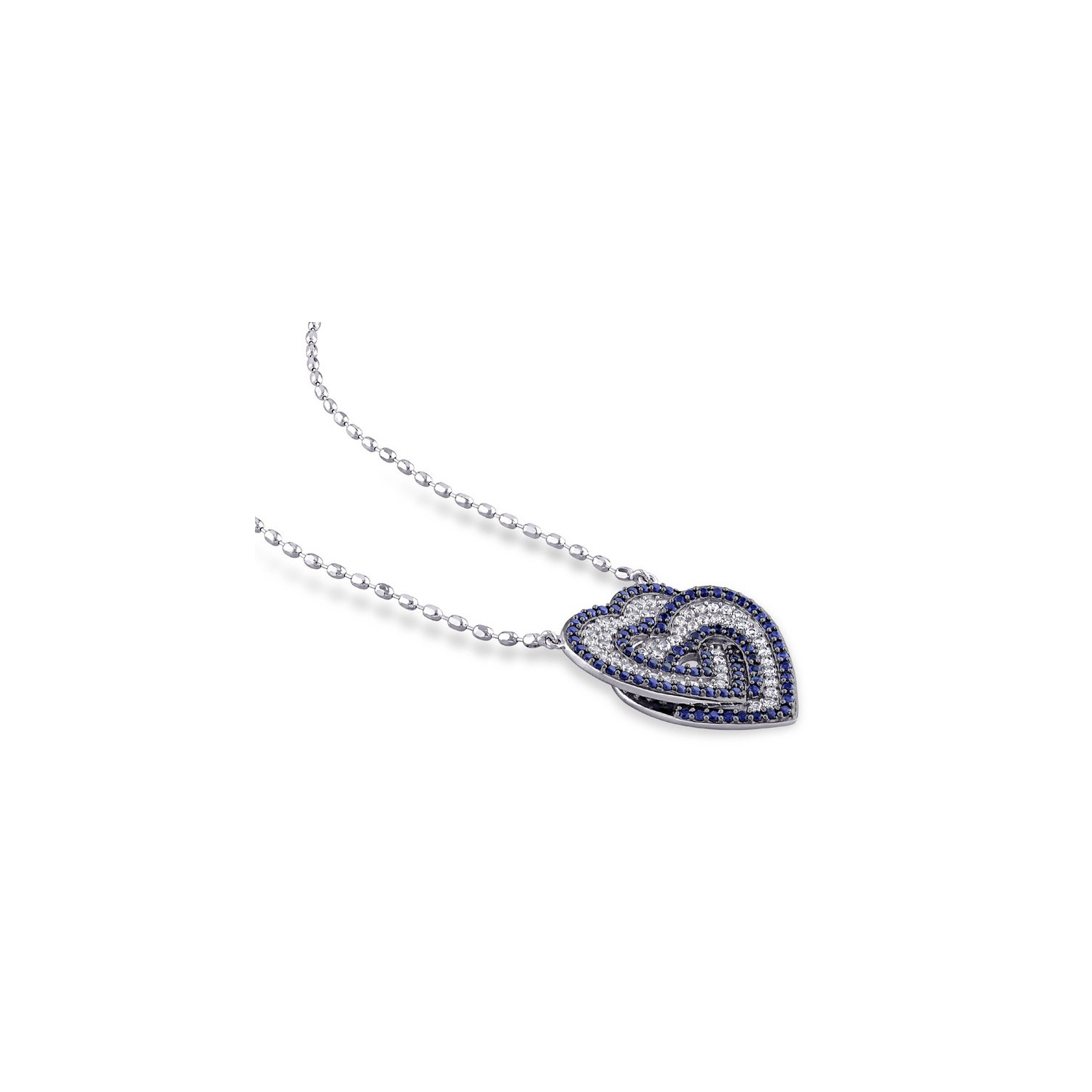 1.45 Carat Lab-Created Blue Sapphire and White Sapphire Heart Pendant Necklace in Sterling Silver with chain