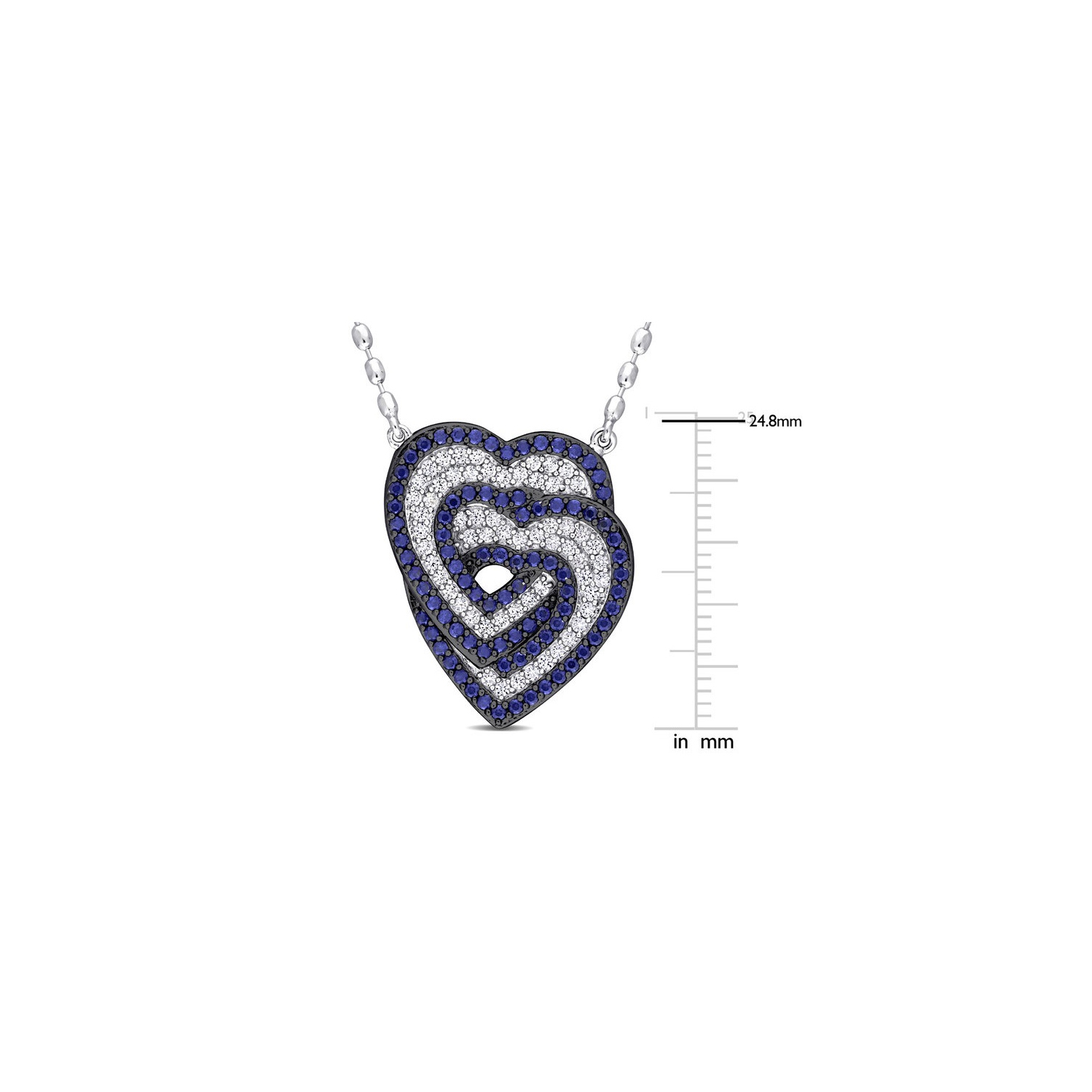 1.45 Carat Lab-Created Blue Sapphire and White Sapphire Heart Pendant Necklace in Sterling Silver with chain