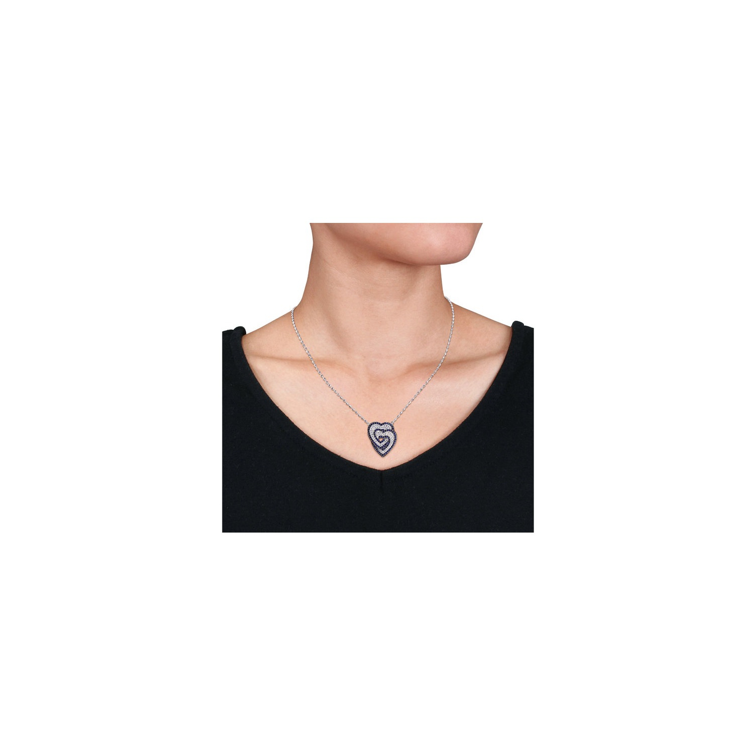 1.45 Carat Lab-Created Blue Sapphire and White Sapphire Heart Pendant Necklace in Sterling Silver with chain