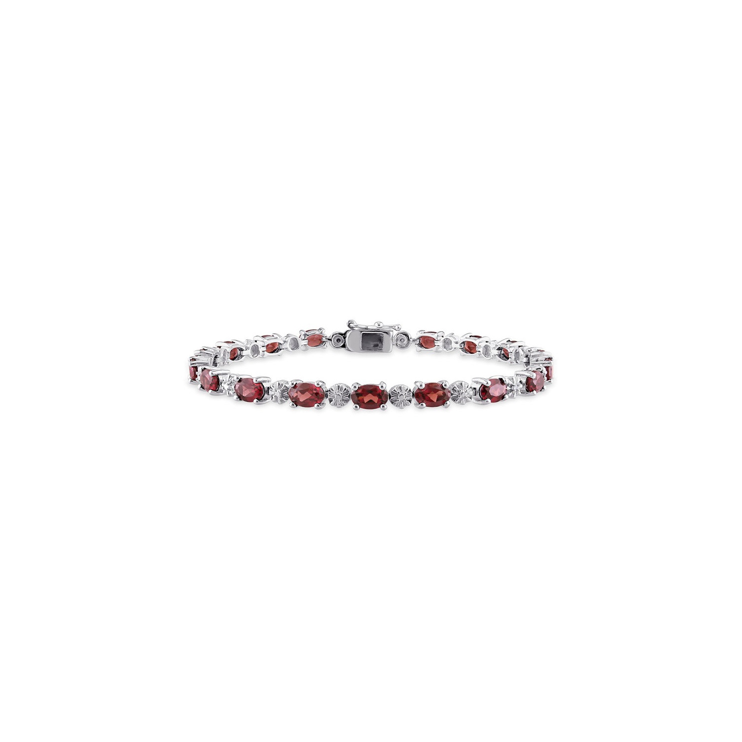 8.40 Carat Garnet Bracelet in Sterling Silver with Accent Diamonds
