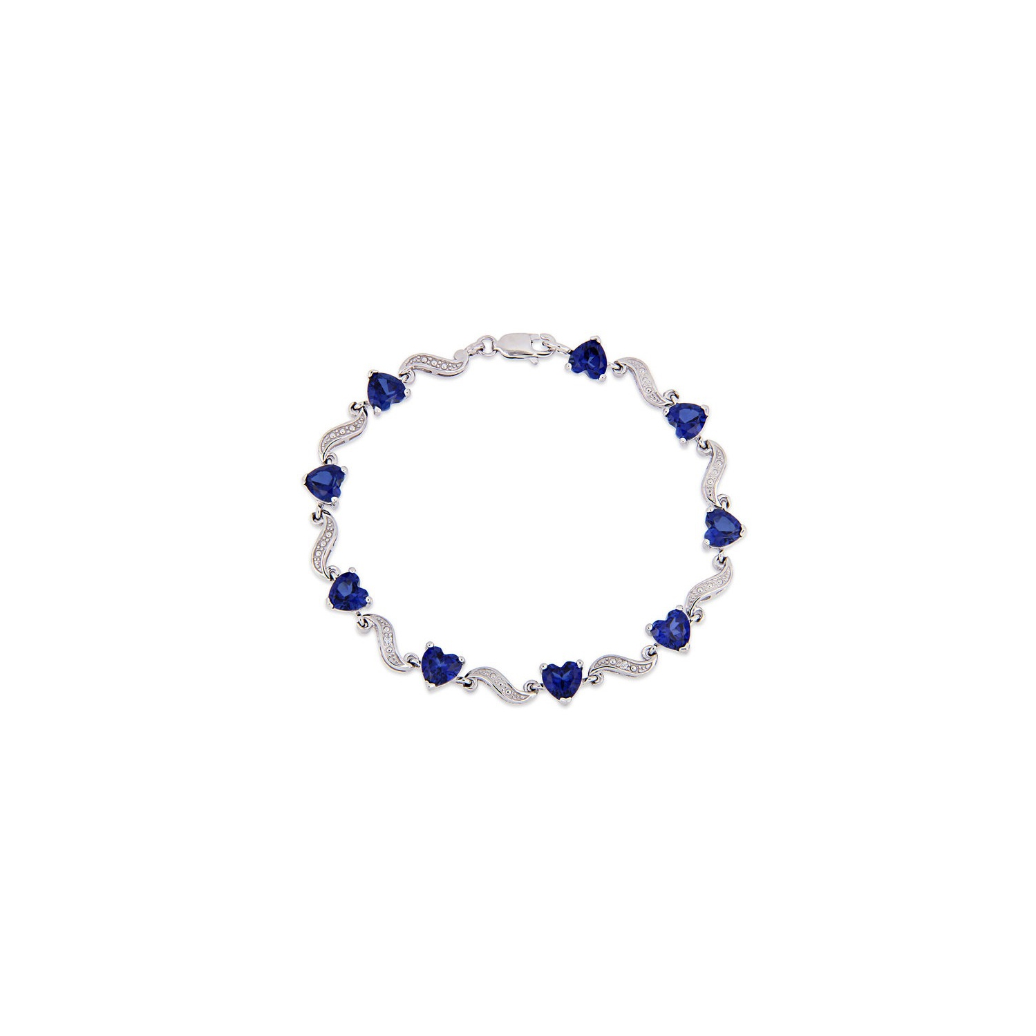 8.19 Carat Bracelet de c?ôur en saphir bleu cr???? en laboratoire en argent sterling (7 pouces)