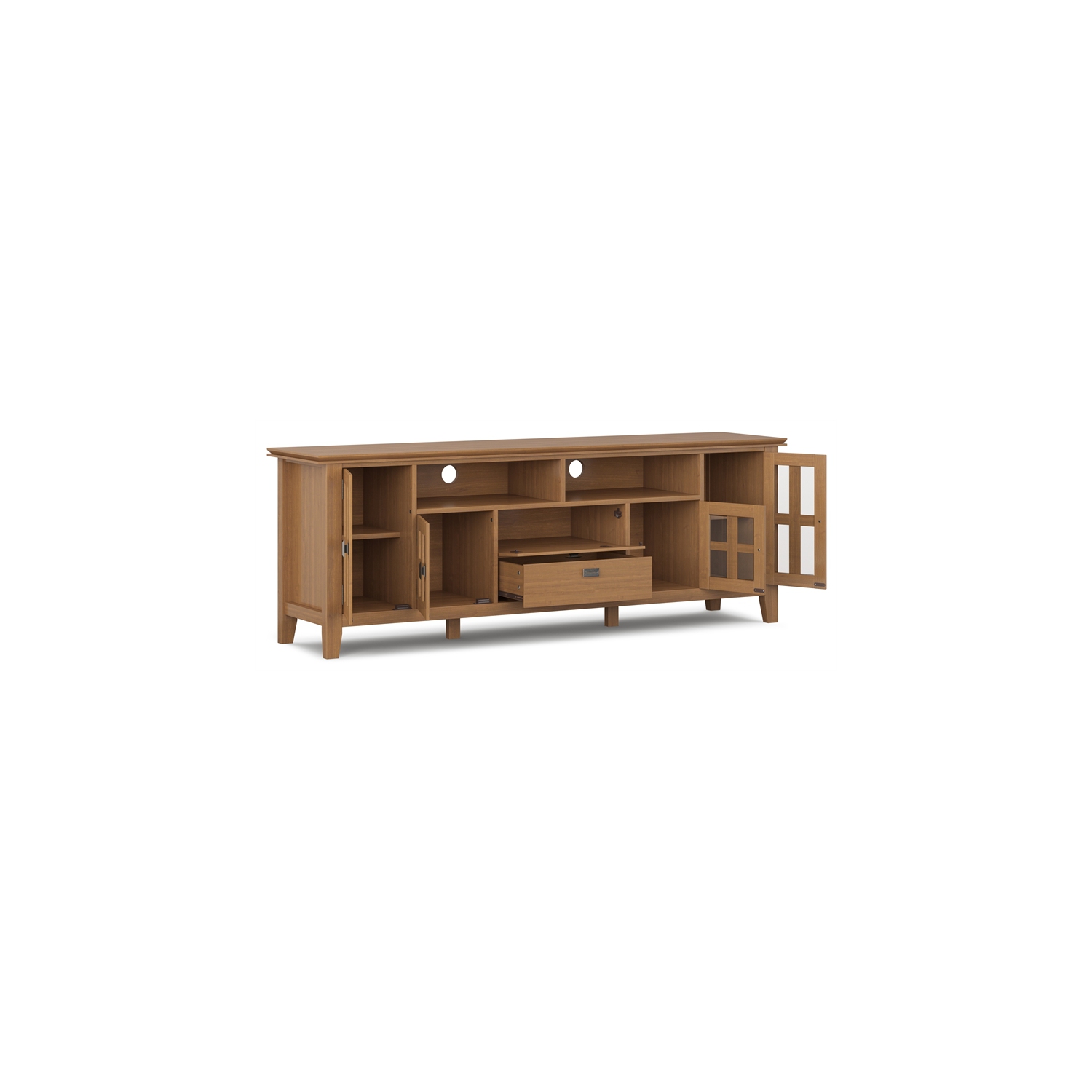 Simpli Home Artisan Wood 72" Transitional TV Media Stand in Honey Brown For TVs up to 80"