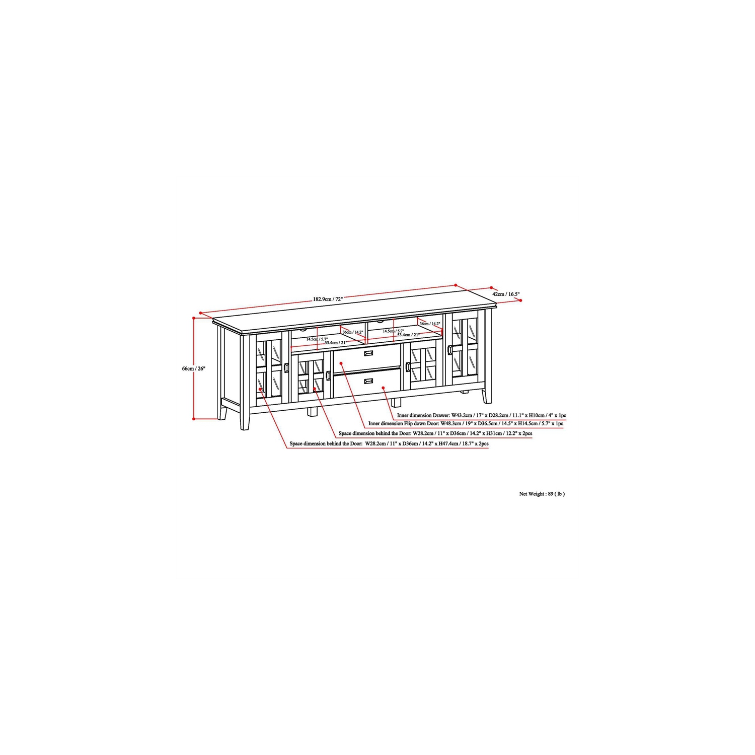 Simpli Home Artisan Wood 72" Transitional TV Media Stand in Honey Brown For TVs up to 80"