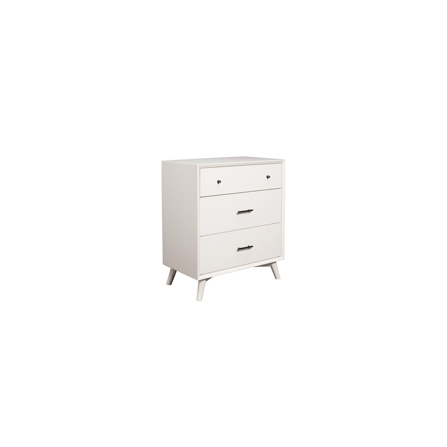 Alpine Furniture Flynn Mid Century Modern Wood 3 Drawer Small Chest in White