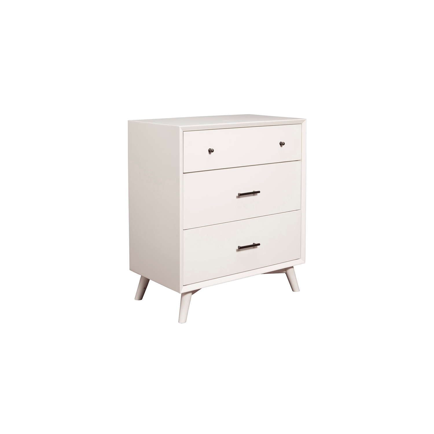 Alpine Furniture Flynn Mid Century Modern Wood 3 Drawer Small Chest in White