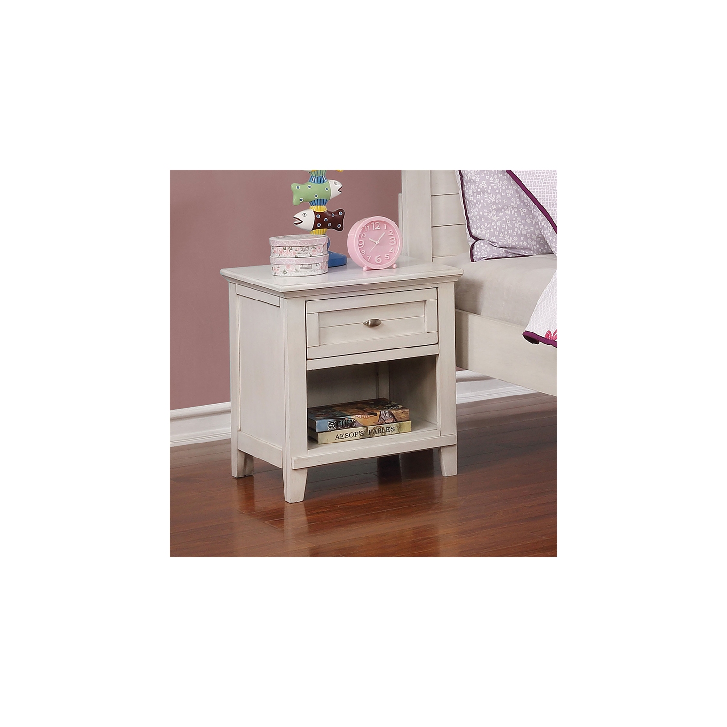 Table de chevet à 1 tiroir pour enfants en bois Gamora de Furniture of America, blanc antique