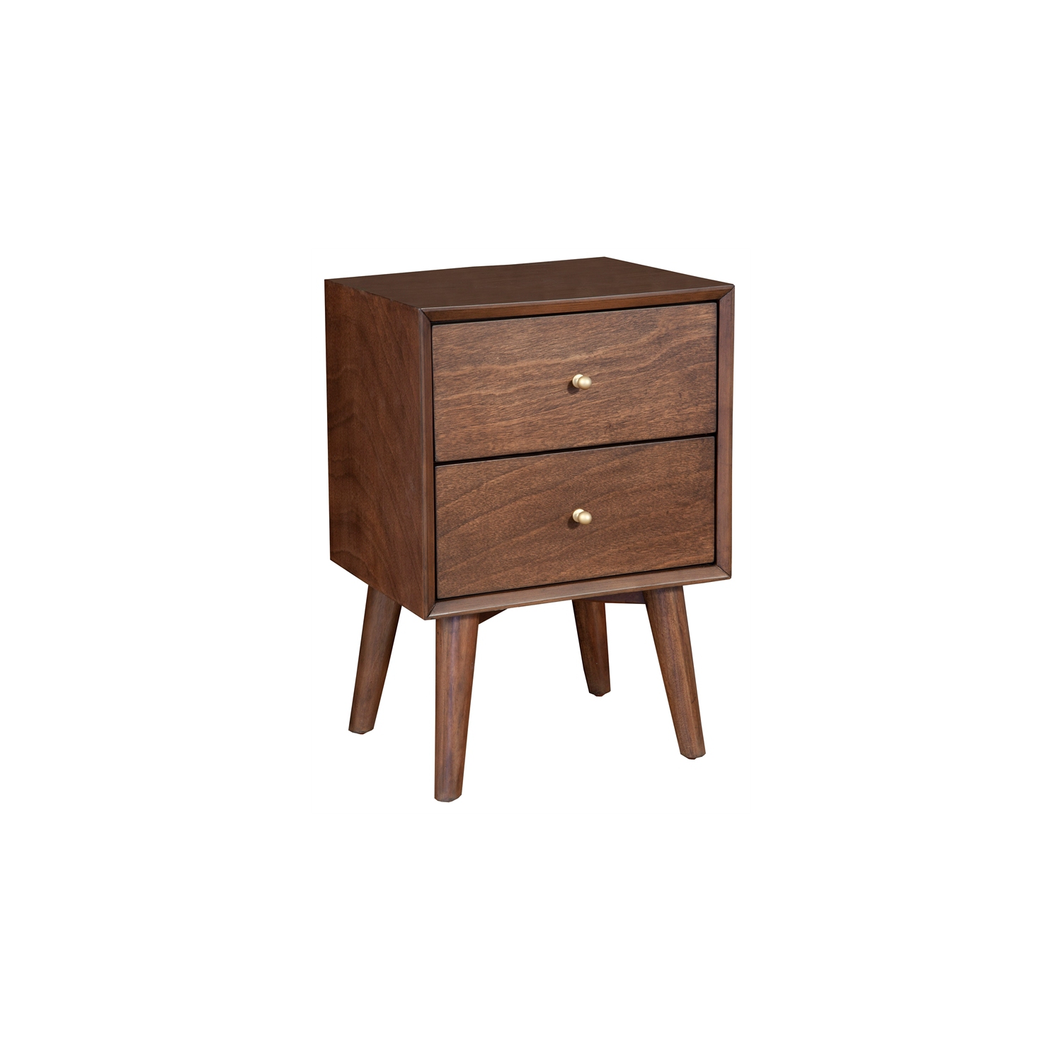 Alpine Furniture Flynn Mid Century Wood 2 Drawer Nightstand in Walnut