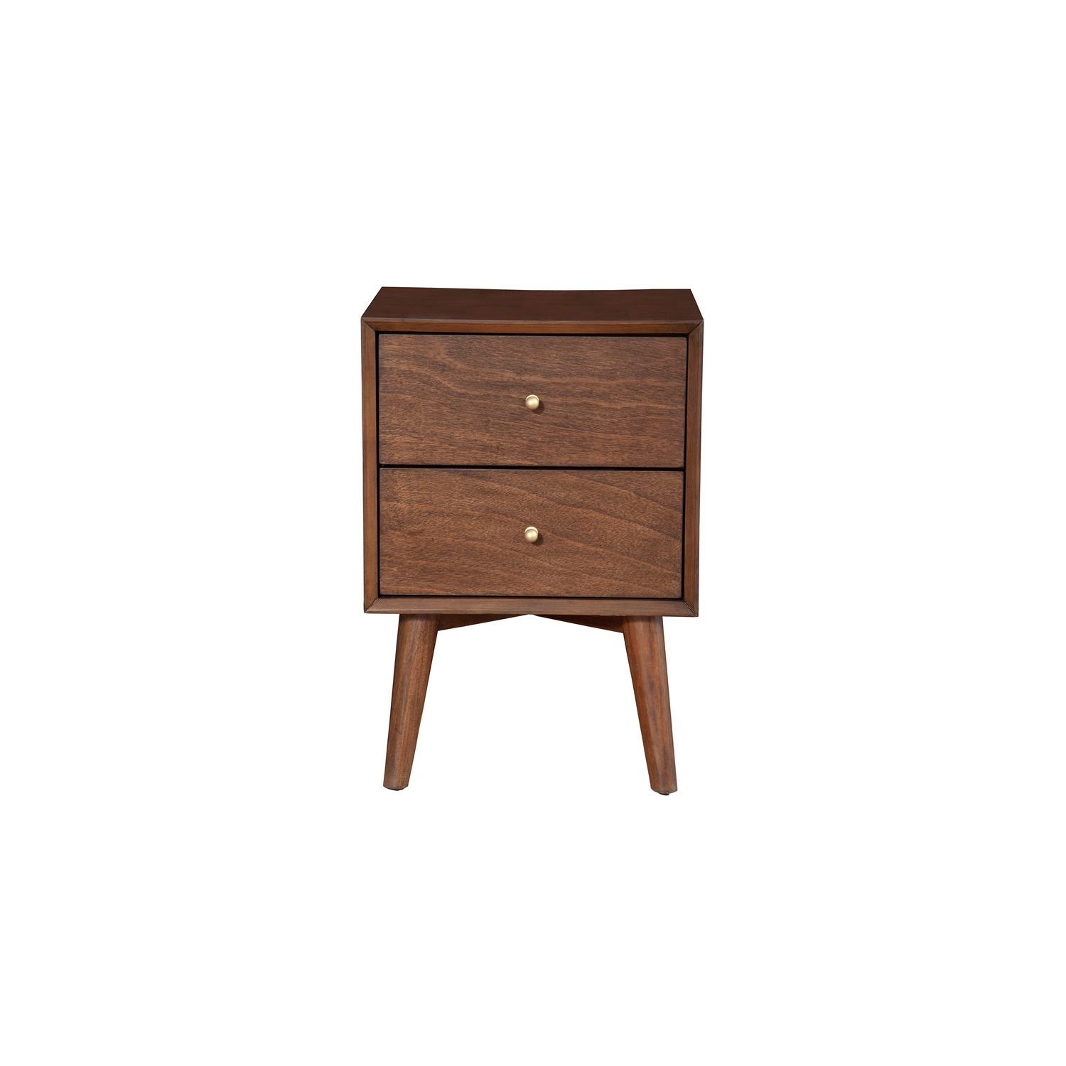 Alpine Furniture Flynn Mid Century Wood 2 Drawer Nightstand in Walnut
