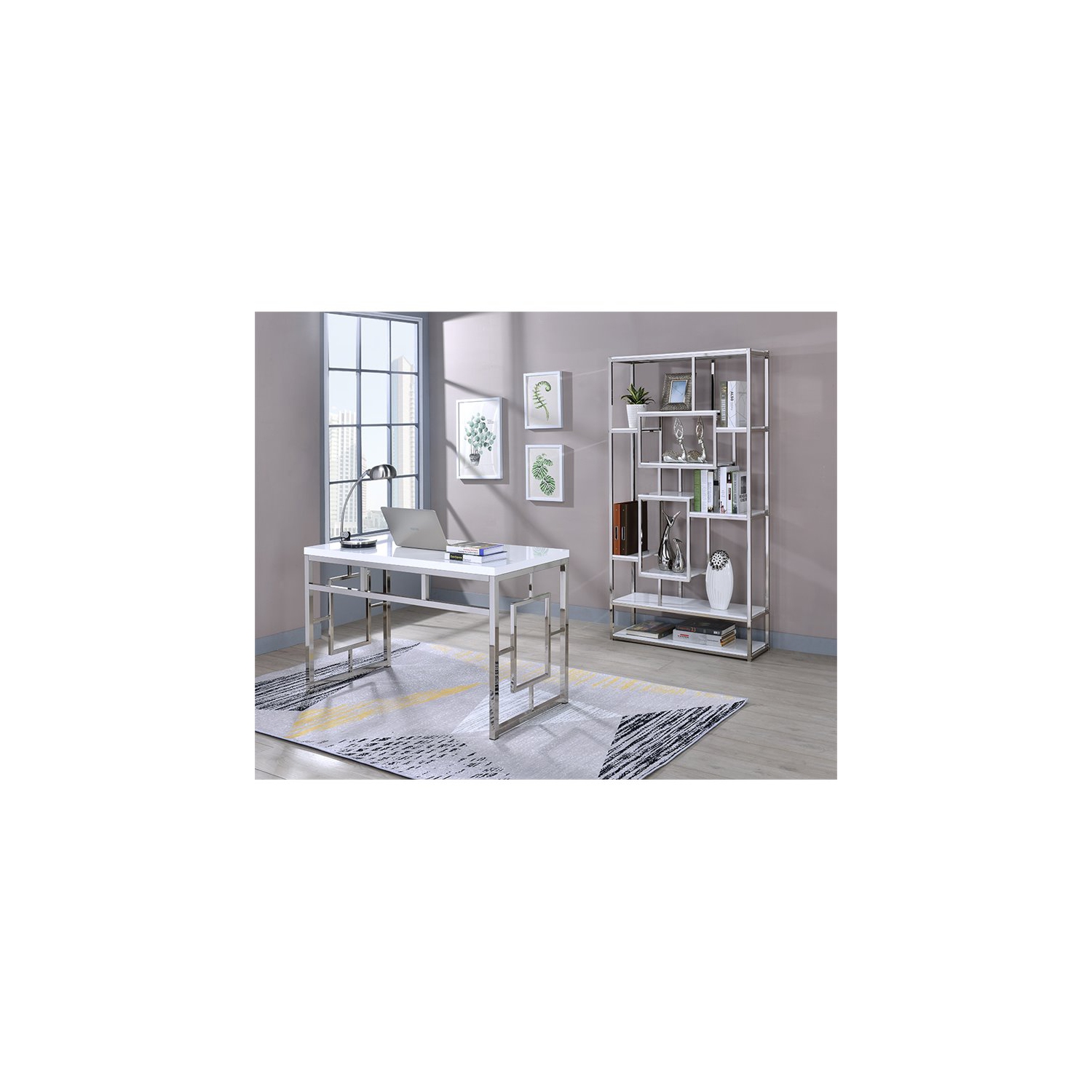 Alize Metal Modern Artsy styled Gray Finished Bookcase with Shelves