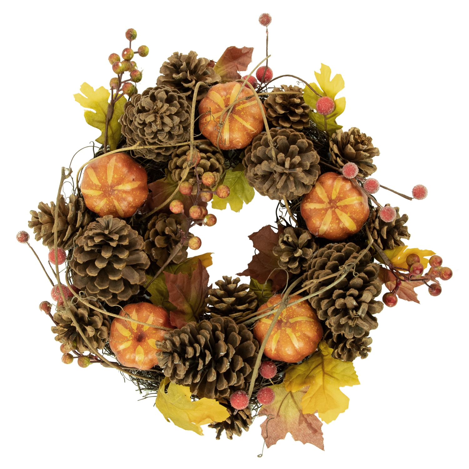 Pinecone and Pumpkin Fall Harvest Wreath, 14-Inch, Unlit