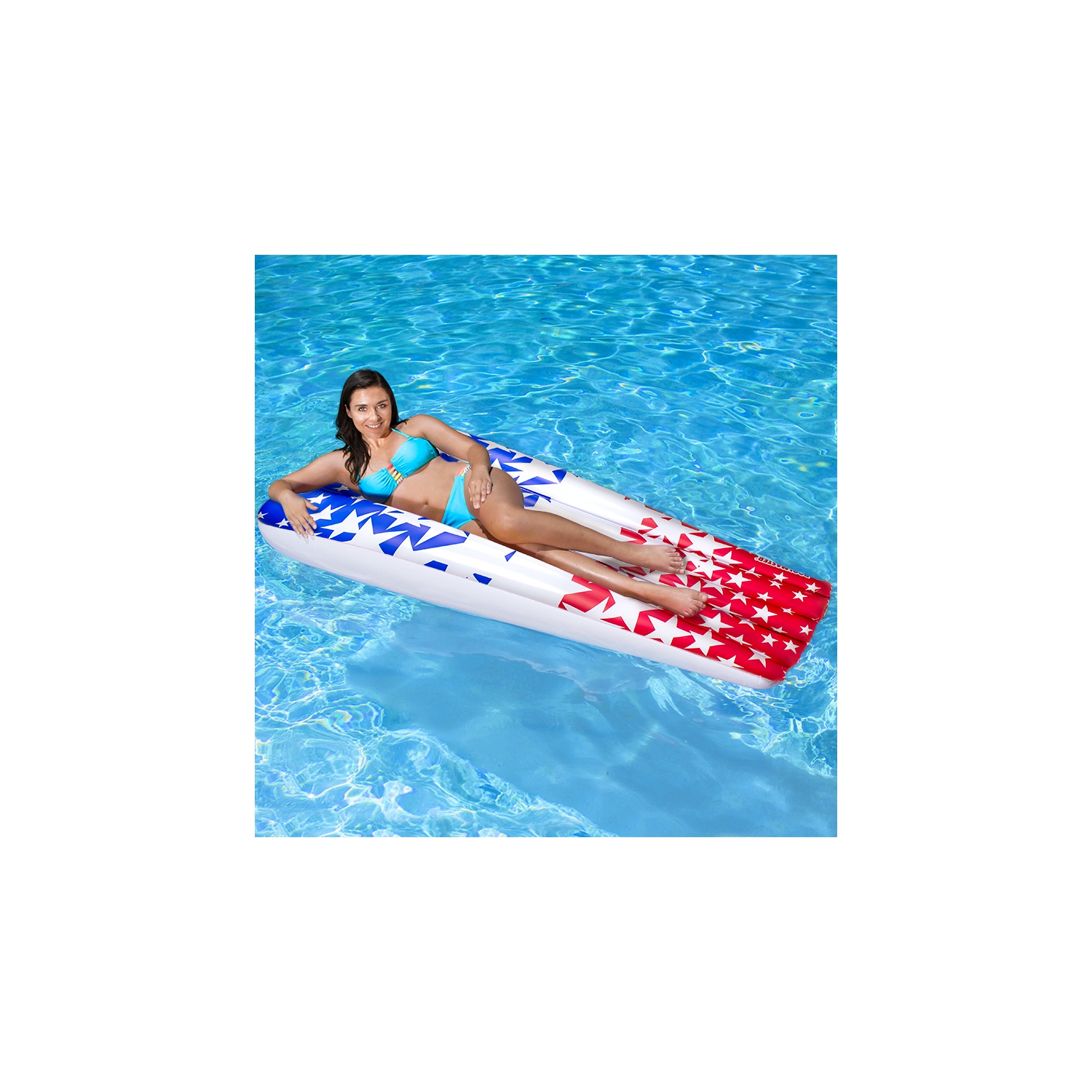 74" Inflatable Patriotic Stars Suntanner Pool Float Mattress