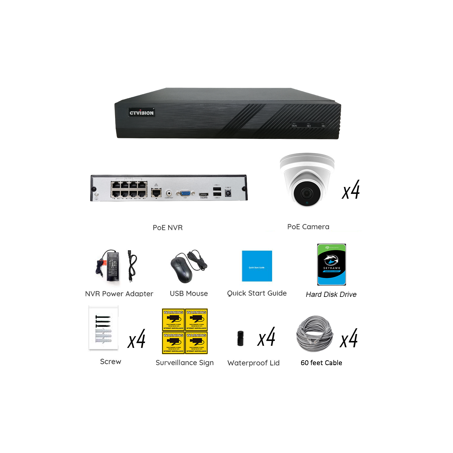 【Expandable】CTVISION 6MP Wired Audio Security Camera System, 4 Camera Surveillance Kit Outdoor DIY Audio 2TB HDD Included for Home Business Security