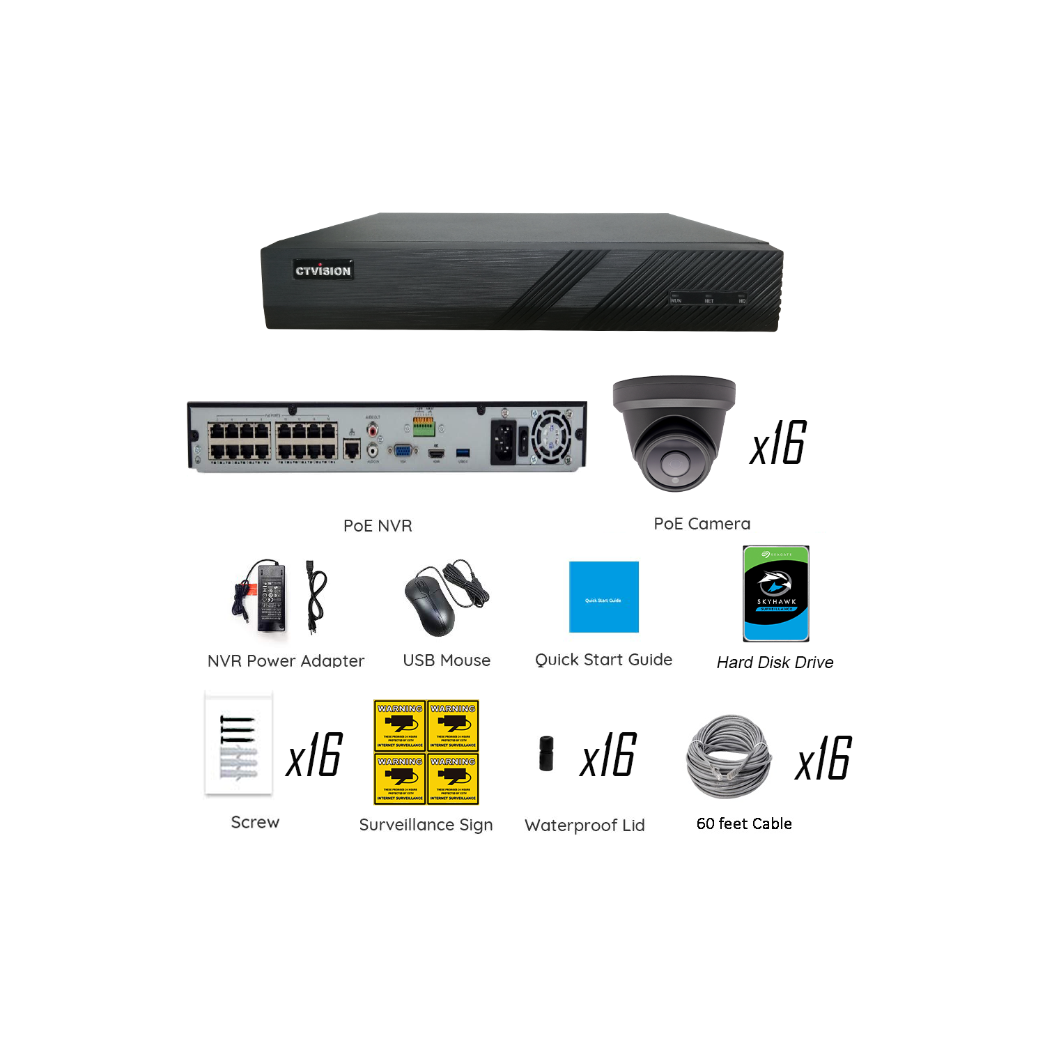 【Expandable】CTVISION 6MP Wired Audio Security Camera System, 16 Camera Surveillance Kit Outdoor DIY Audio 4TB HDD Included for Home Business Security