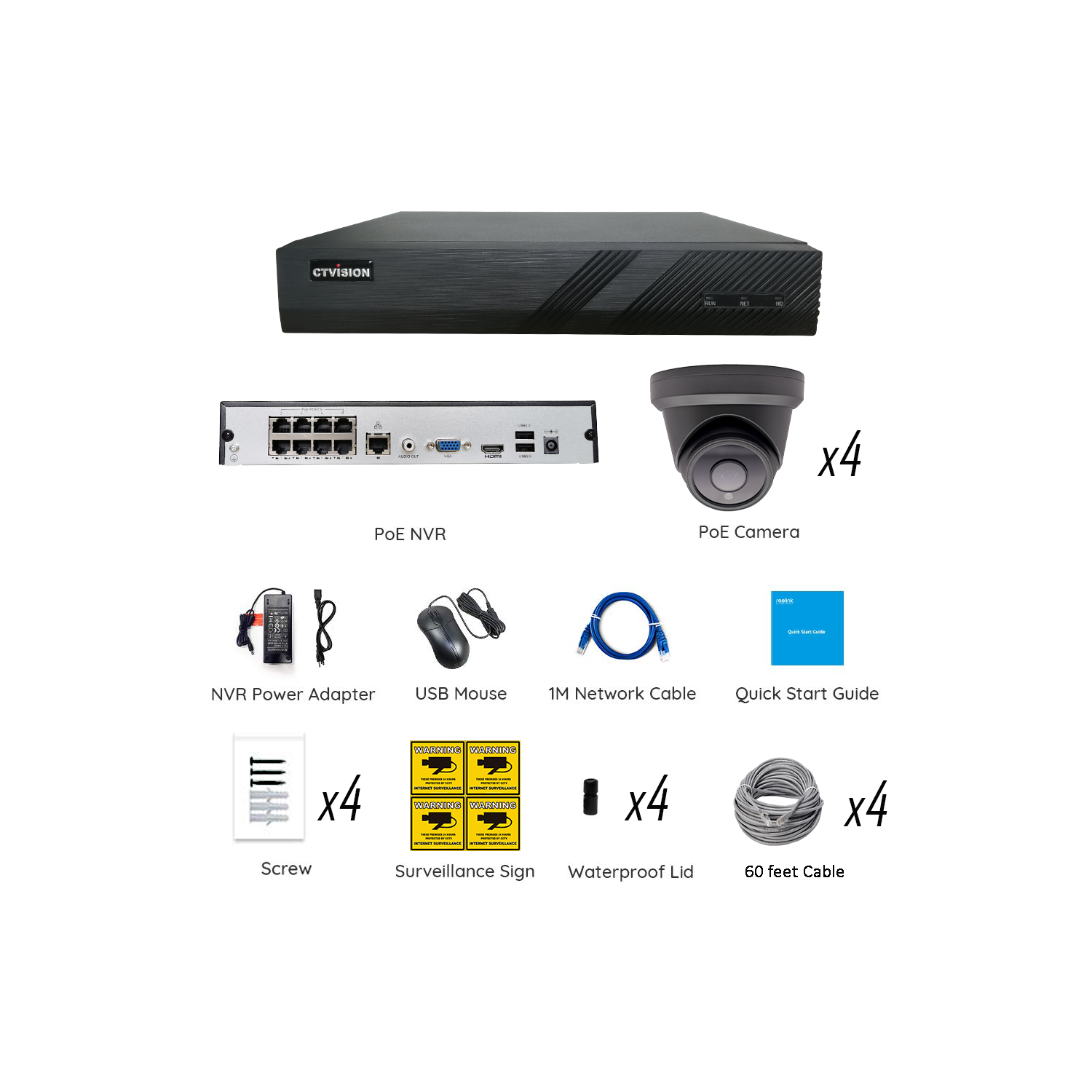 【Expandable】CTVISION 6MP Wired Audio Security Camera System, 4 Camera Surveillance Kit Outdoor DIY Audio 2TB HDD Included for Home Business Security