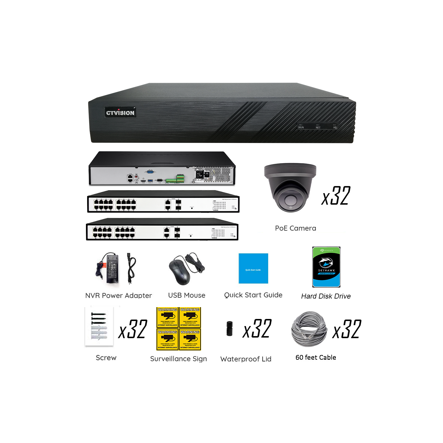 【Expandable】CTVISION 6MP Wired Audio Security Camera System, 32 Camera Surveillance Kit Outdoor DIY Audio 8TB HDD Included for Home Business Security