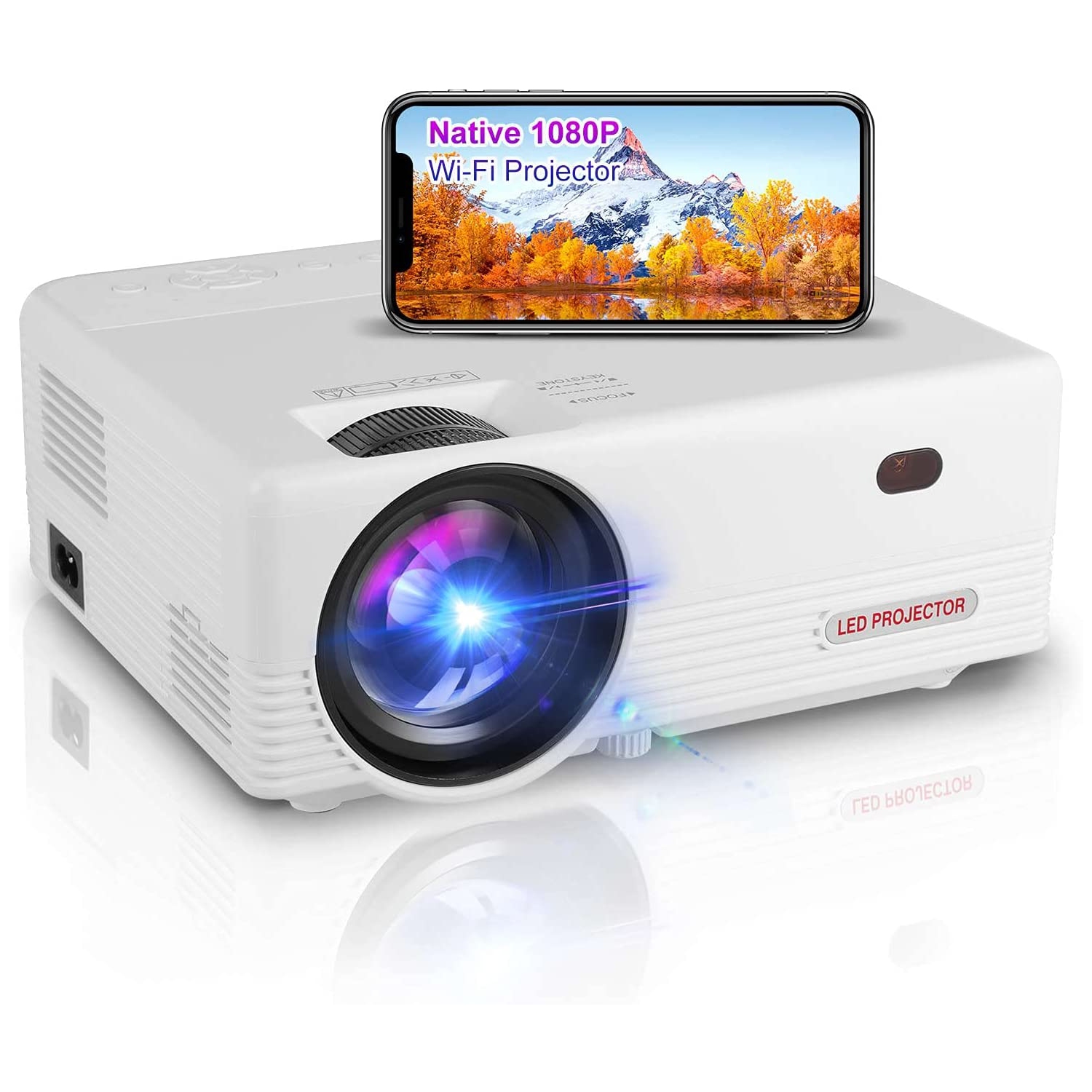 Native 1080P Projector, WiFi Projector, OSEVEN 8000Lumen Portable Movie Projector 4K Projector, Compatible with Smartphone, TV Stick, HDMI, USB,