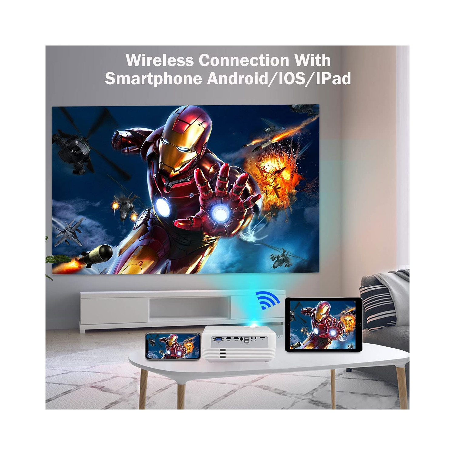 Native 1080P Projector, WiFi Projector, OSEVEN 8000Lumen Portable Movie Projector 4K Projector, Compatible with Smartphone, TV Stick, HDMI, USB,