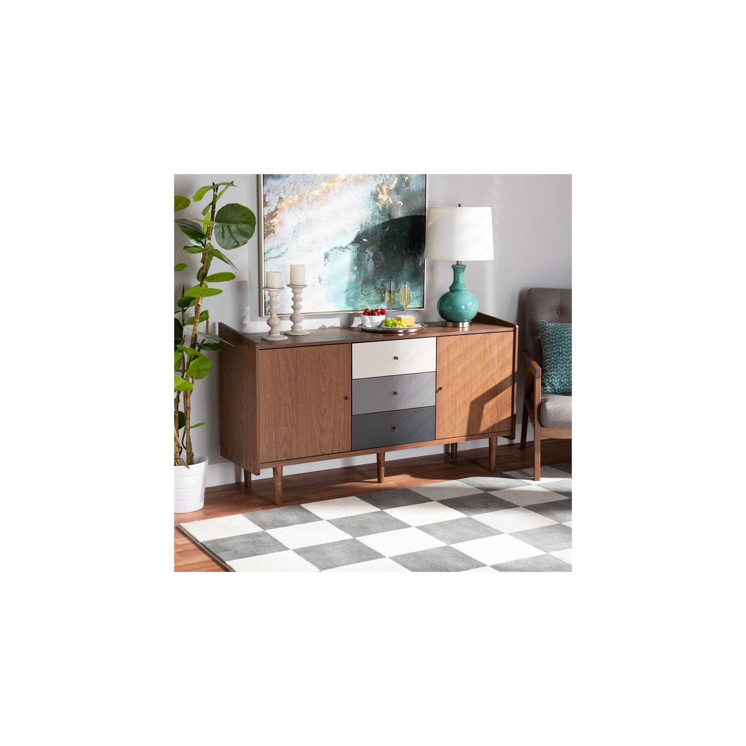 Bowery Hill Mid-Century Brown and Grey Finished Wood 2-Door Dining Room Buffet