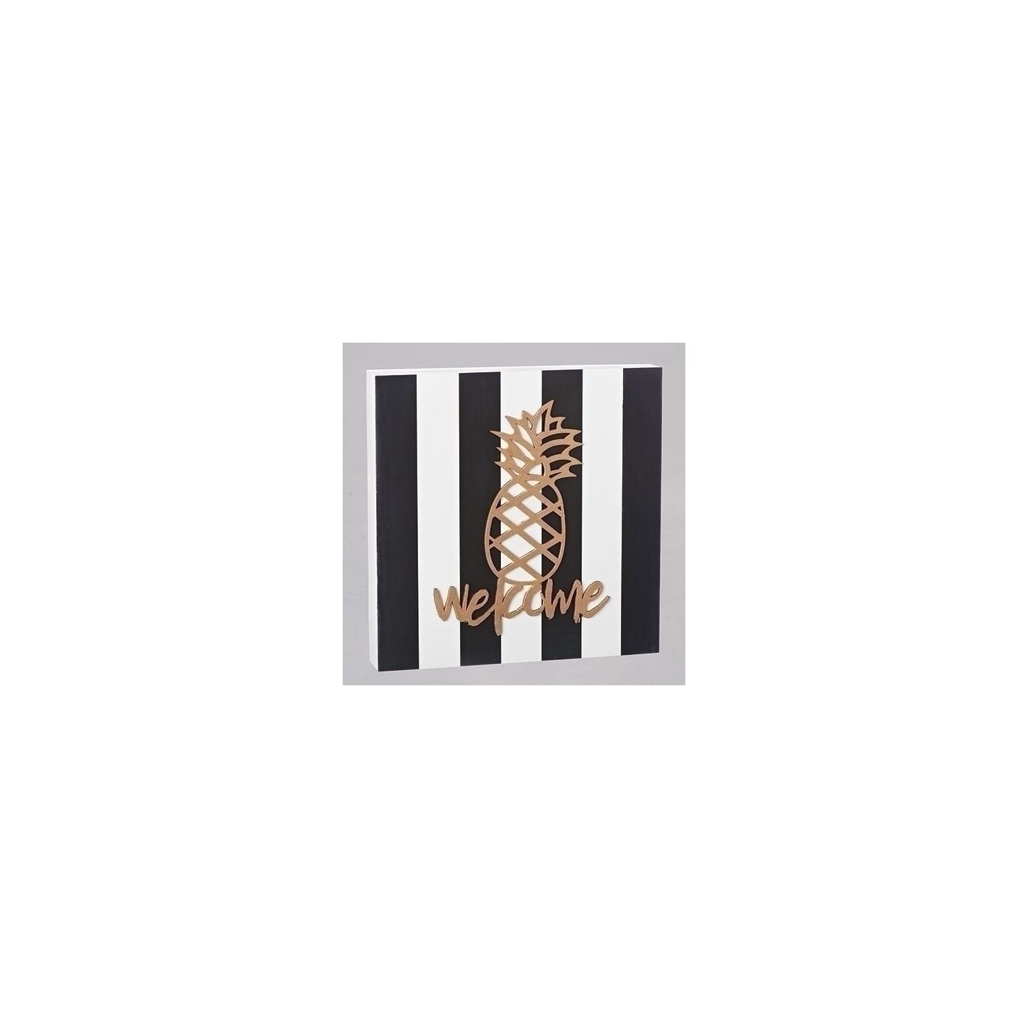 Plaque murale carrée « Welcome » en forme d'ananas rayé noir et blanc de 10.5 po