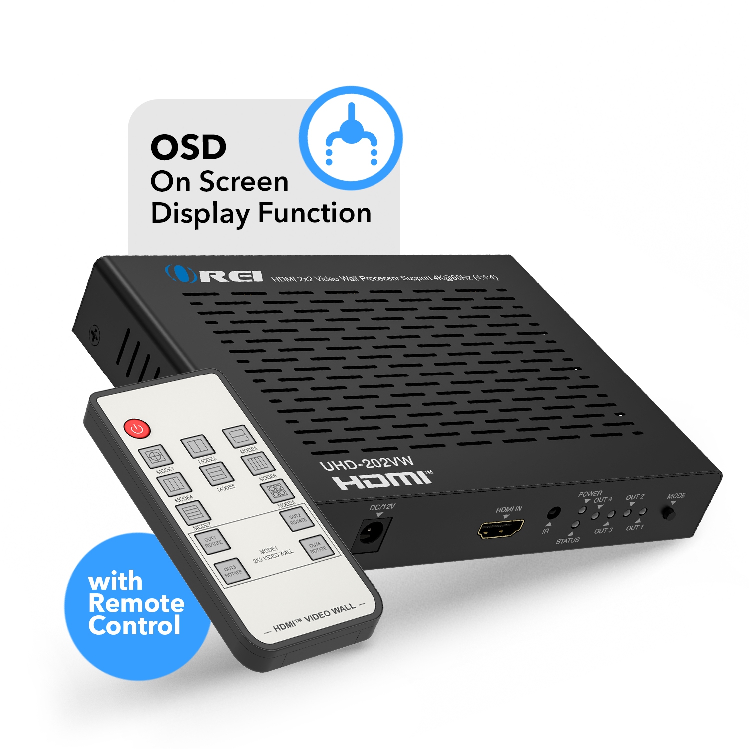 OREI 4K 2x2 Video Wall Controller Seamless HDMI Processor Upto Progressive 60hz 4:4:4 8-bit - HDMI 2.0, HDCP 2.2, 18 Gbps, UltaHD 2x1, 1x2, 1x3, 1x4