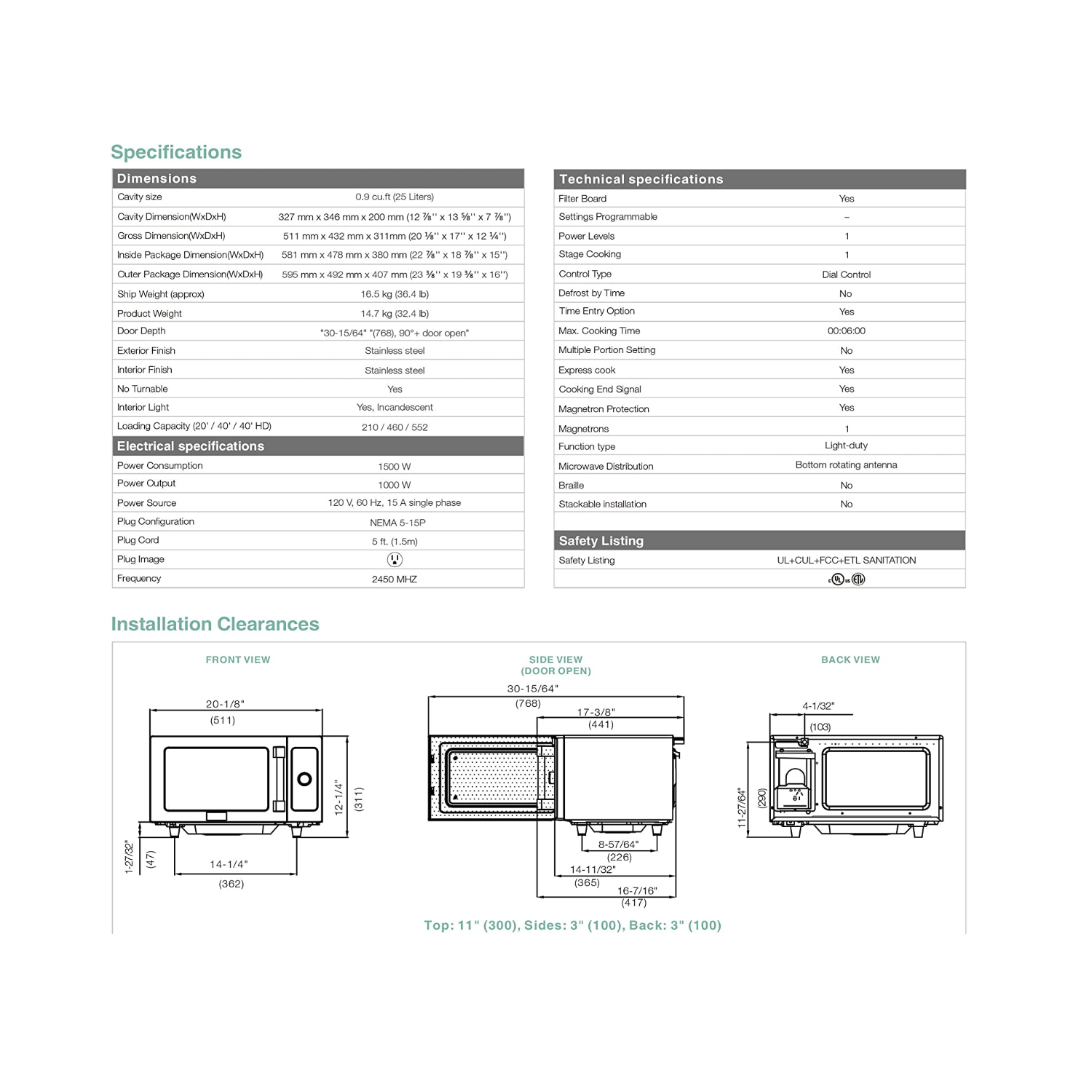 Midea 0.9 Cu. Ft.Commercial Microwave Oven - Sainless steel