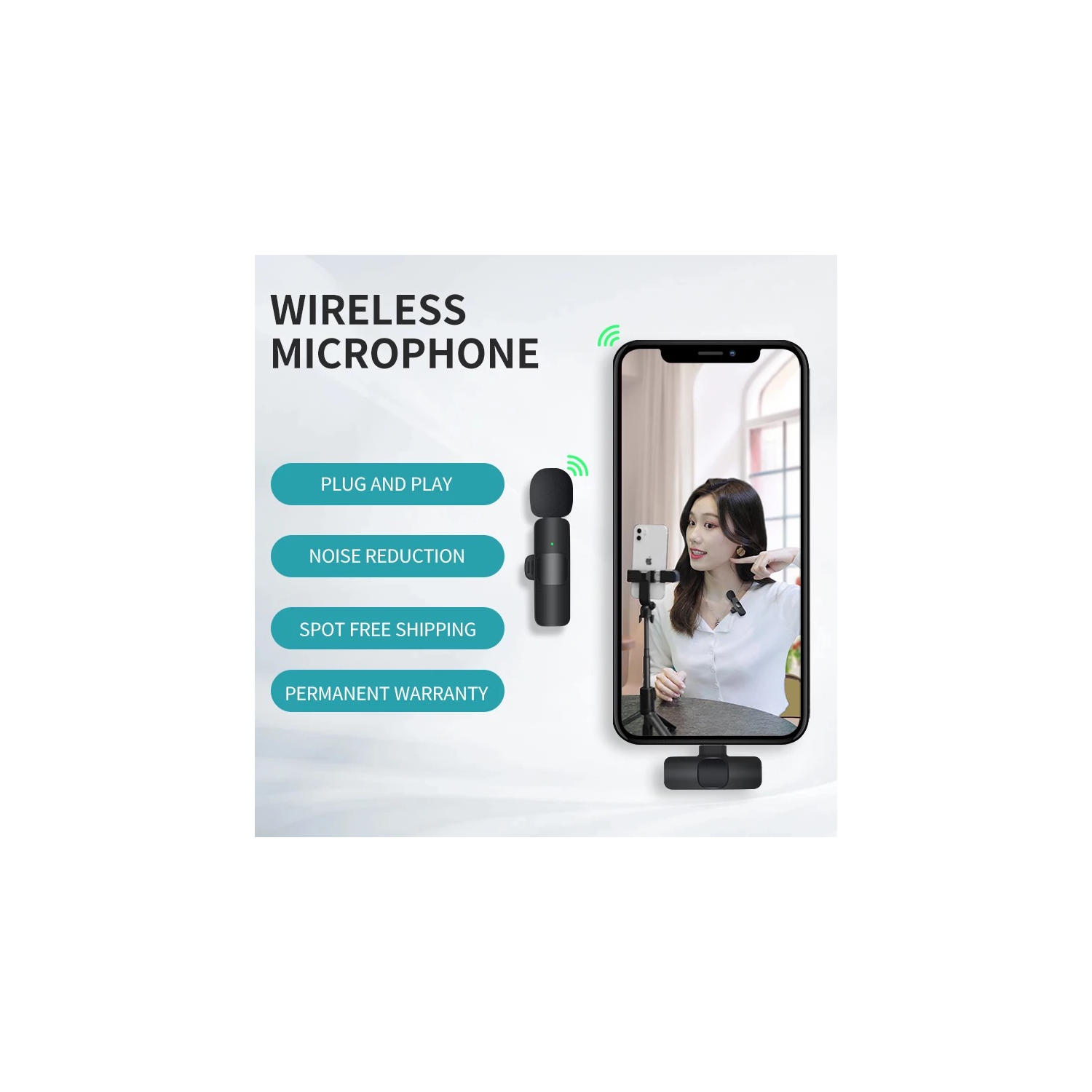 ULTRENDS Plug n Play Professional Wireless Lavalier Lapel Microphones. 2 Mics, Lightning & USB C Adaptors. Compatibility iPhone, iPad, Android for