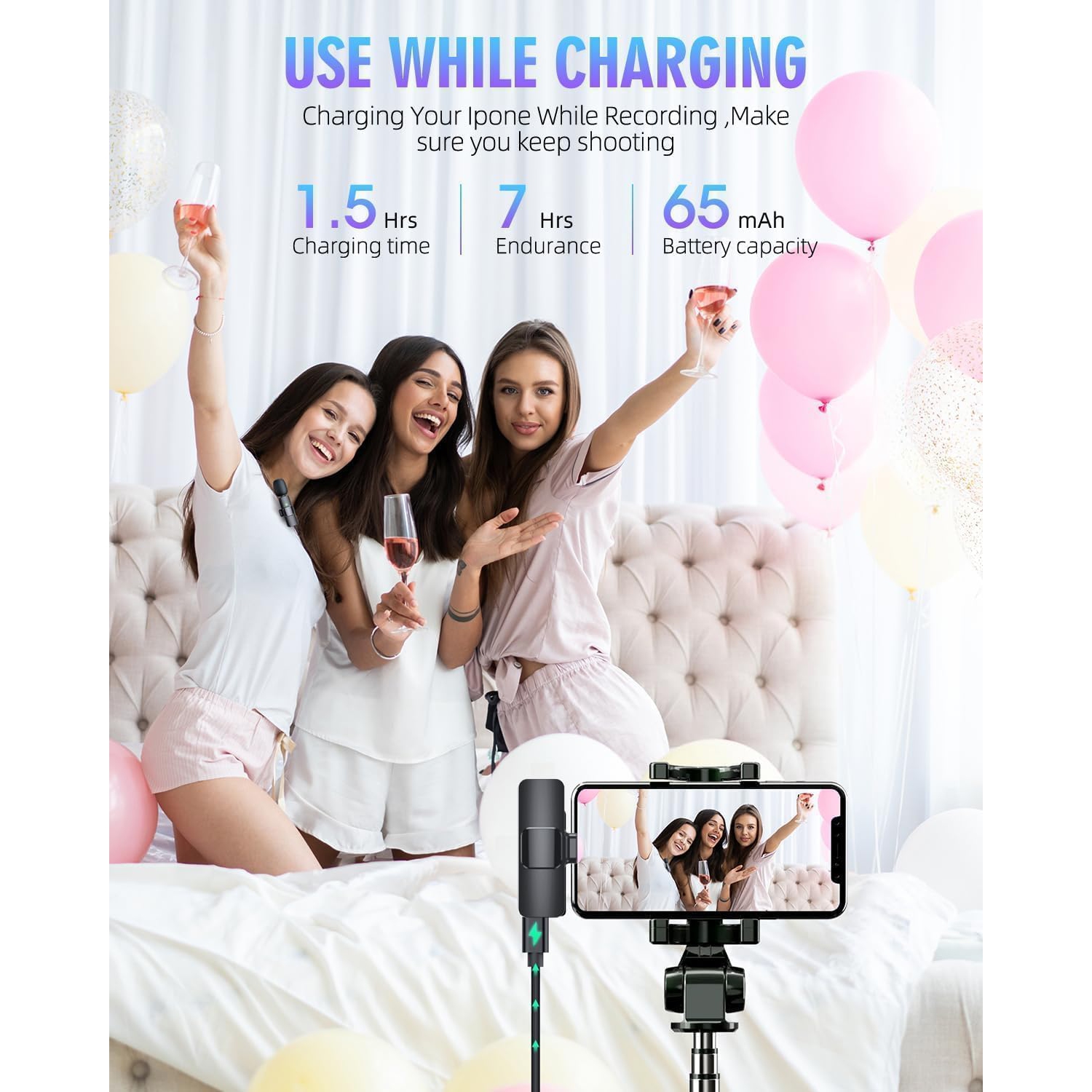 ULTRENDS Plug n Play Professional Wireless Lavalier Lapel Microphones. 2 Mics, Lightning & USB C Adaptors. Compatibility iPhone, iPad, Android for