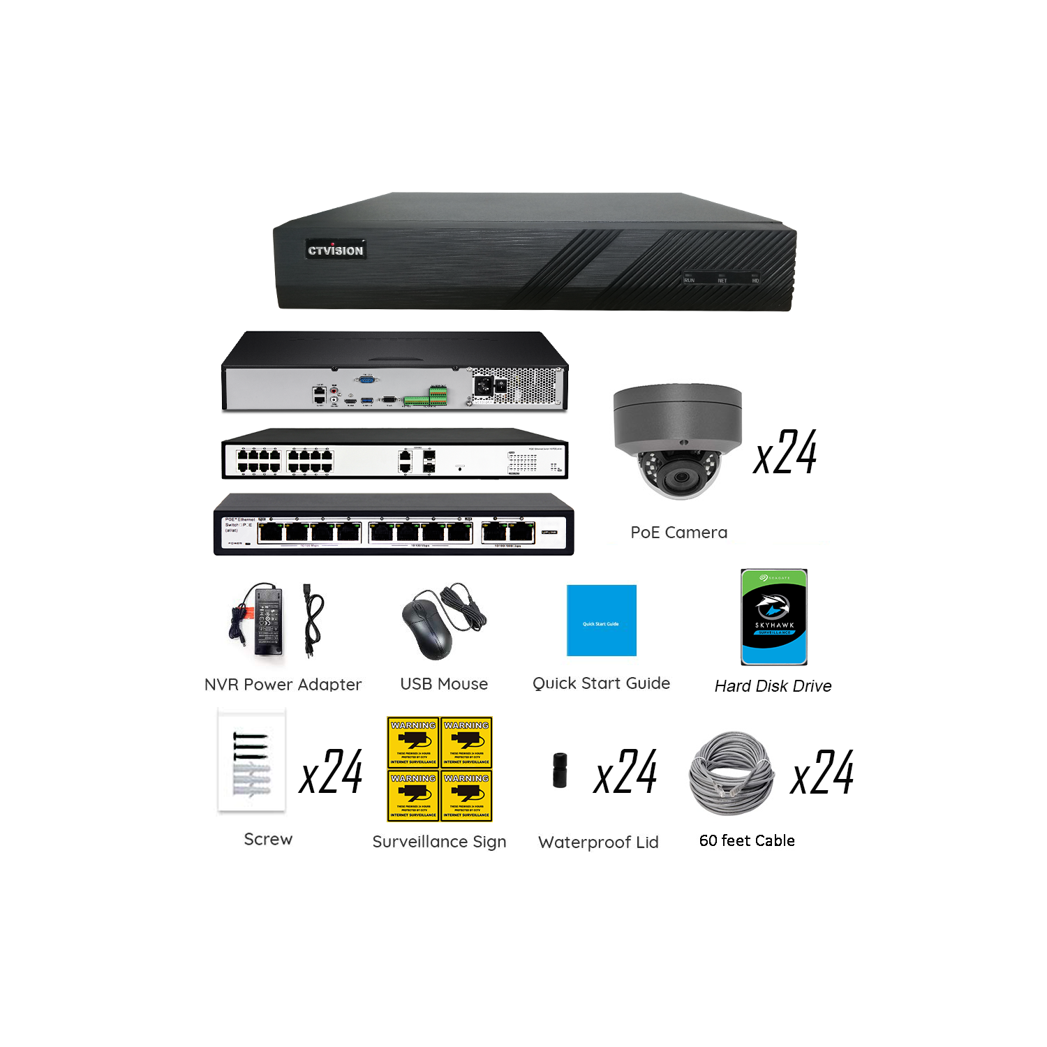 【Expandable】CTVISION 6MP Wired Audio Security Camera System, 24 Camera Surveillance Kit Indoor Outdoor DIY Audio 8TB HDD Included for Home Business