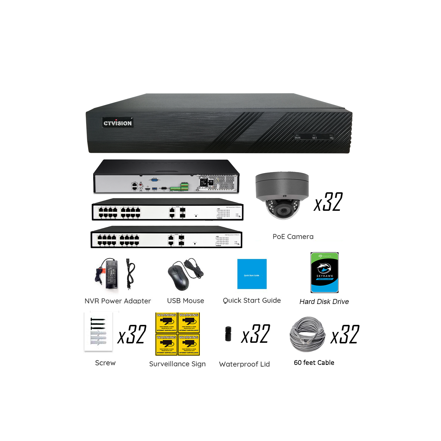 【Expandable】CTVISION 6MP Wired Audio Security Camera System, 32 Camera Surveillance Kit Indoor Outdoor DIY Audio 8TB HDD Included for Home Business