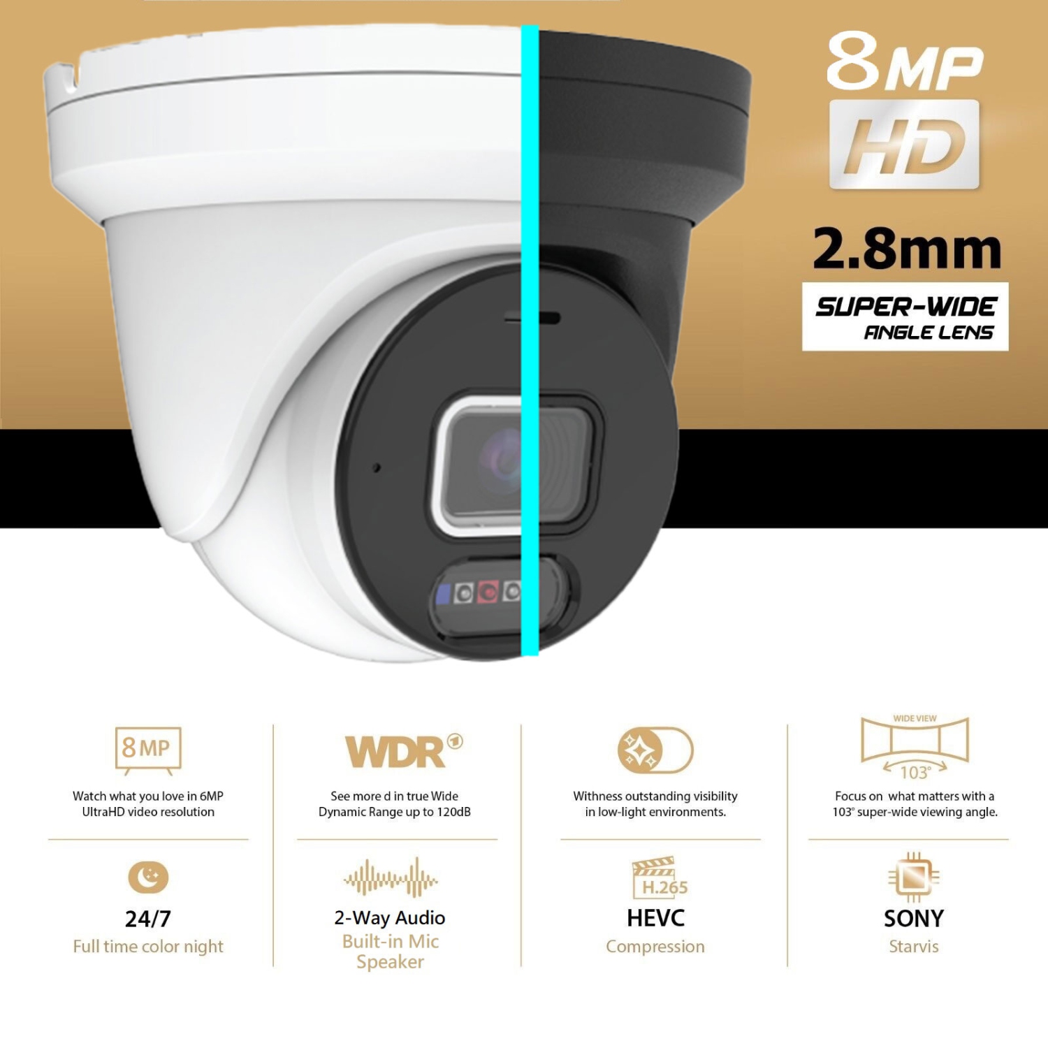 CTVISION Color Night Vision 8MP Wired Audio Security Camera System, 12 Camera Surveillance Outdoor 4TB HDD, Red & Blue Deterrence Siren for home