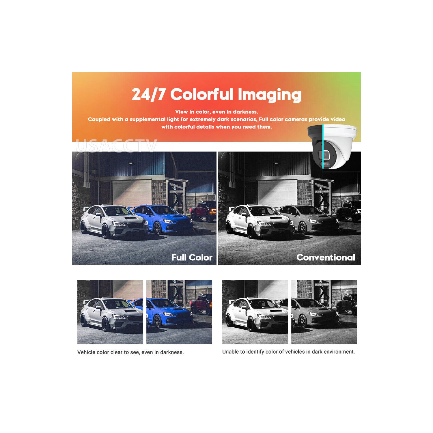 CTVISION Color Night Vision 8MP Wired Audio Security Camera System, 12 Camera Surveillance Outdoor 4TB HDD, Red & Blue Deterrence Siren for home