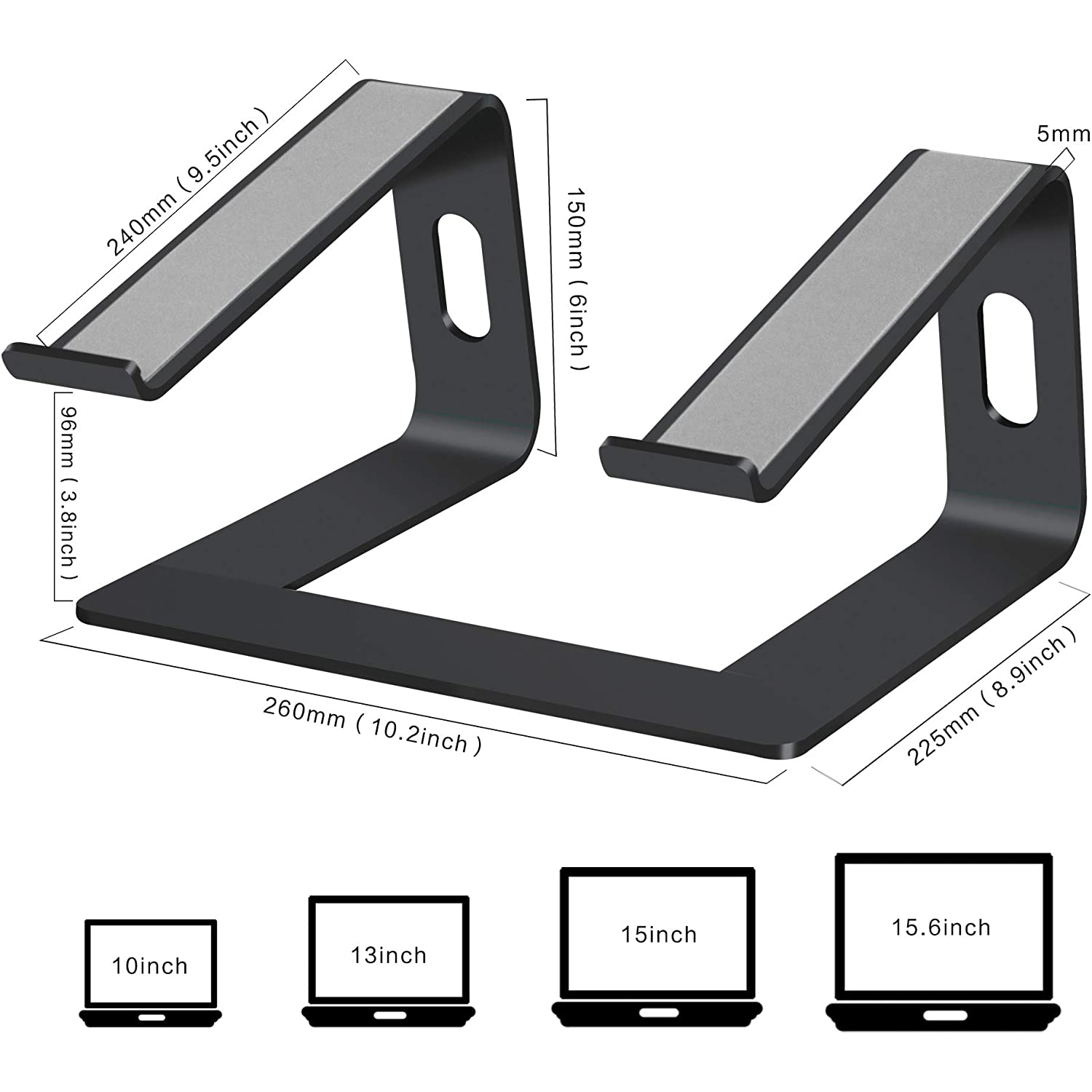Laptop Stand Aluminum Laptop Riser Compatible with Apple Mac MacBook Air Pro 10 to 15.6 Inch Notebook Computer, Ergonomic Elevator Holder, Black
