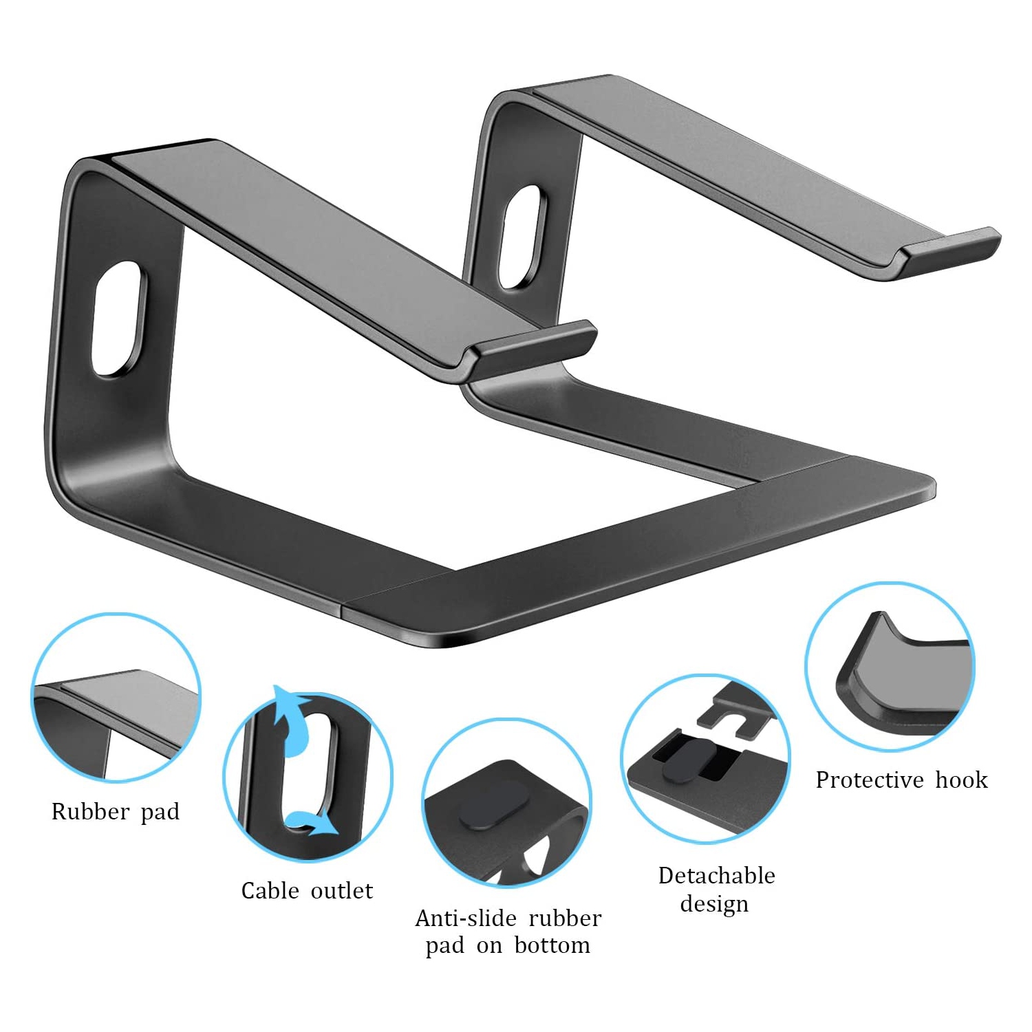 Laptop Stand Aluminum Laptop Riser Compatible with Apple Mac MacBook Air Pro 10 to 15.6 Inch Notebook Computer, Ergonomic Elevator Holder, Black