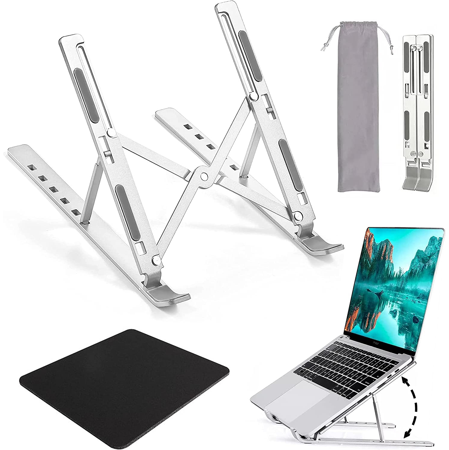 Laptop Stand for Desk with Mousepad Adjustable Anti-Slip Laptop Riser & Holder- Aluminum Support Ordinateur Portable Computer Stand Compatible with MacBook Air/Pro, HP, Len