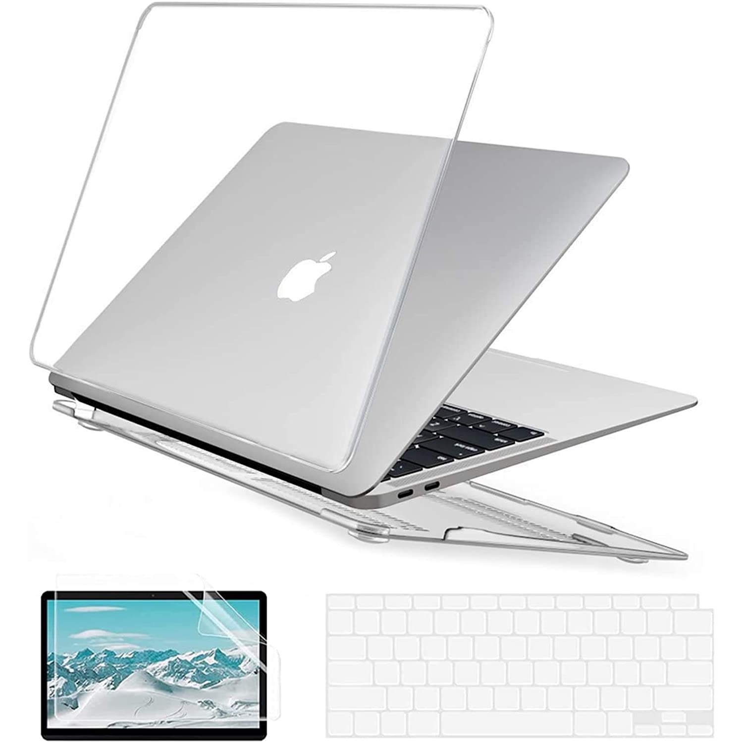 Compatible with MacBook Air 13 inch Case 2022 2021 2020 2019 2018 M1 A2337 A2179 A1932 with Retina Display Touch ID,Case + TPU Keyboard Skin Cover + Screen Protector - Cryst