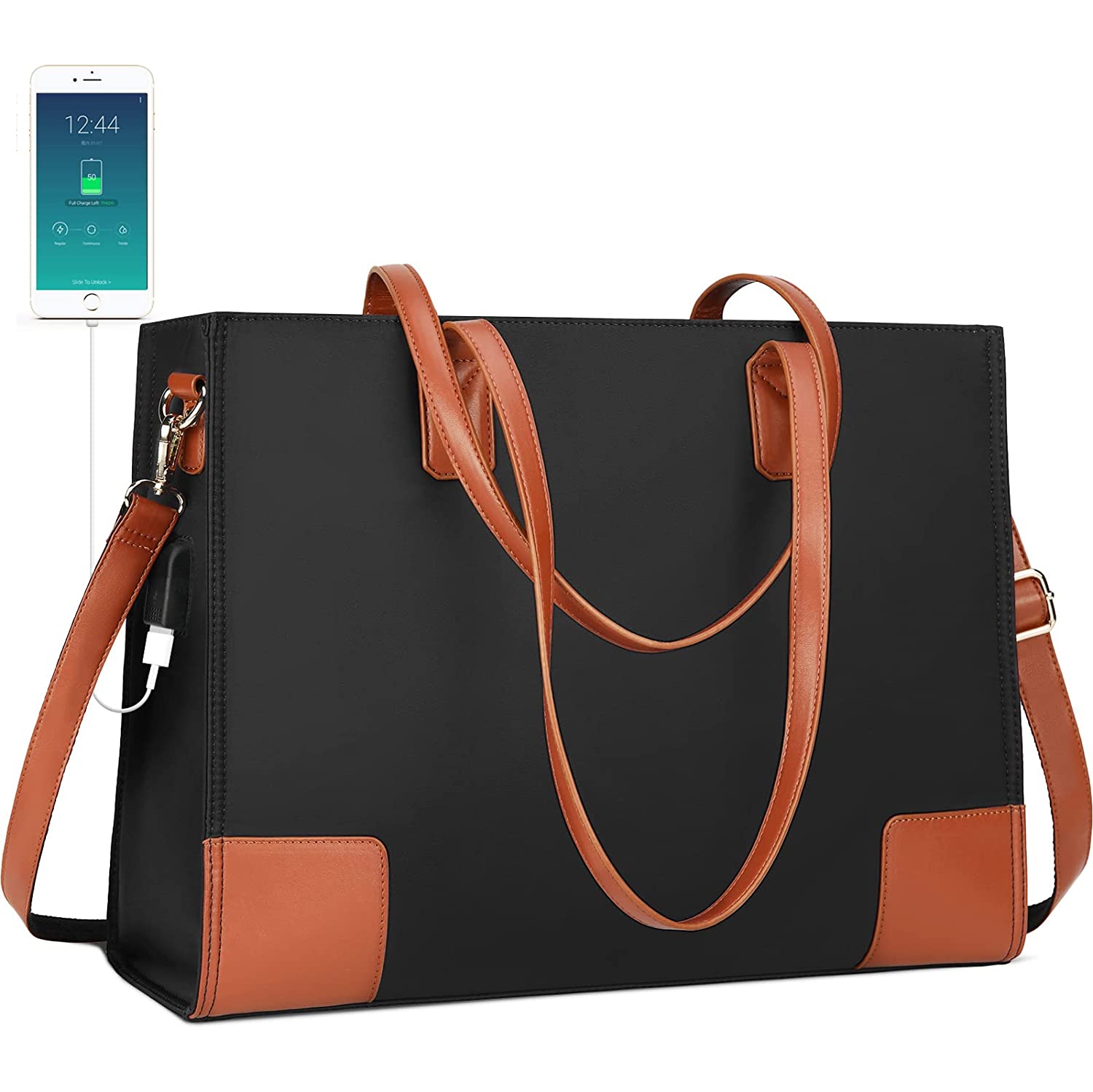 Laptop Tote Bag for Women 15.6 Inch Laptop Bag Large USB Teacher Bag Waterproof Lightweight Work Bag Nylon Shoulder Bag