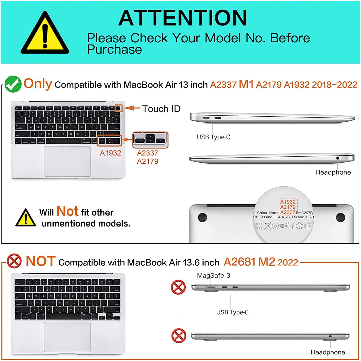 Compatible with MacBook Air 13 inch Case 2022 2021 2020 2019 2018 A2337 M1 A2179 A1932 Retina Display Touch ID, Plastic Hard Shell&Keyboard