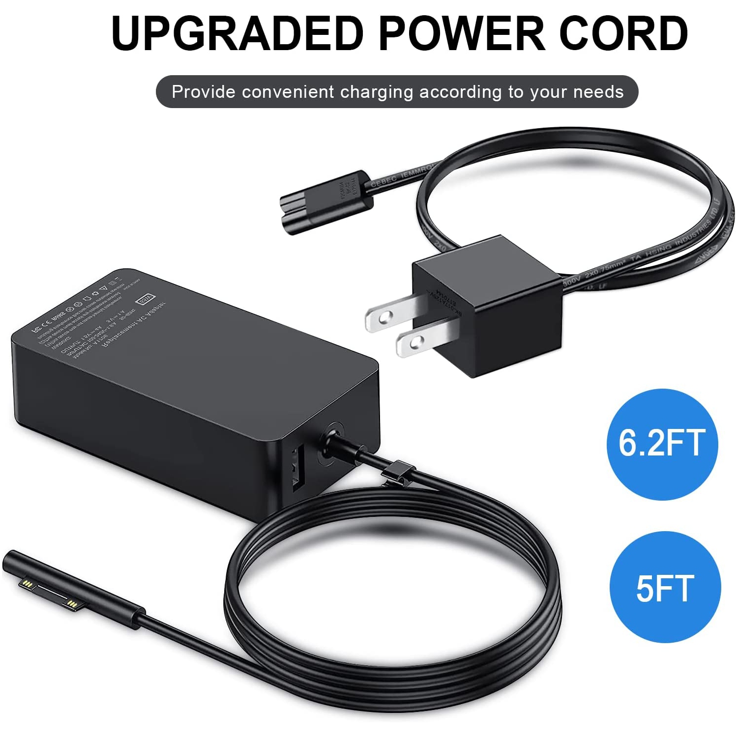 Surface Pro Charger Surface Laptop Charger 65W Compatible with Microsoft Surface Pro 3/4/5/6/7/X,Surface Laptop 1/2/3/4,Surface Go 1/2/3 & Surface