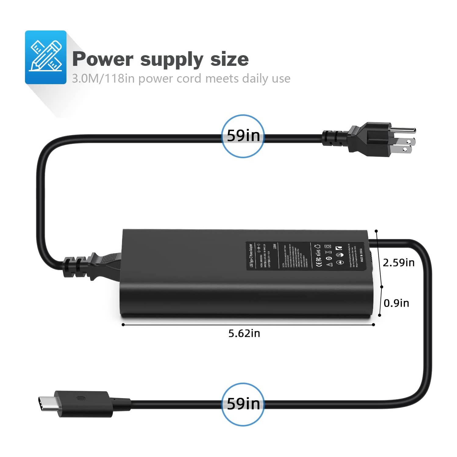 Pour chargeur de portable USB-C 130 W Dell, adaptateur d’alimentation de rechange pour XPS 15 Precision 5530 0M0H25 0K00F5 M0H25 K00F5 modèle 130 W