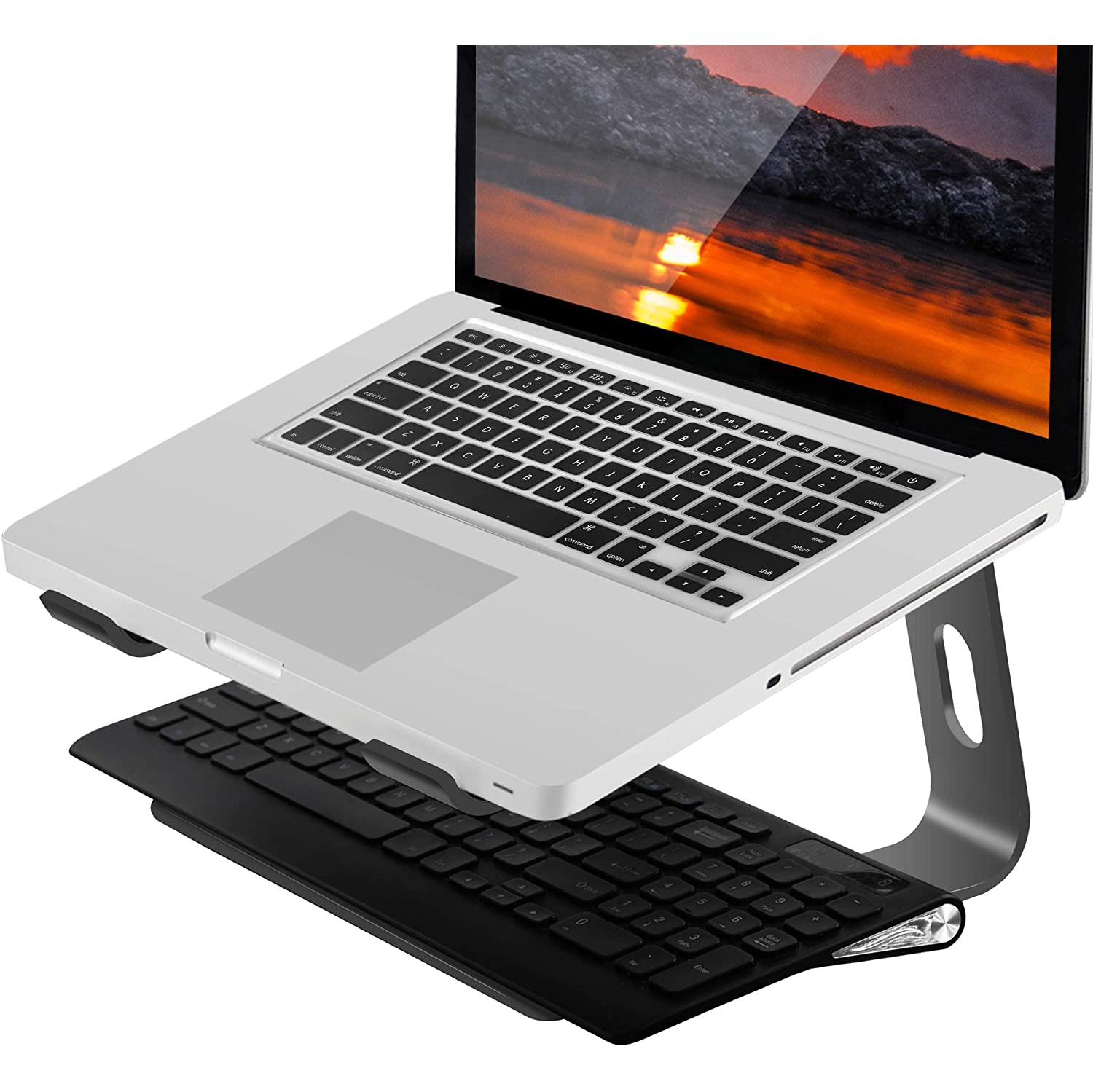 Support en aluminium pour portable compatible avec les MacBook Air Pro de 10 à 15.6 po d’Apple, support d’ascenseur ergonomique, gris cosmique