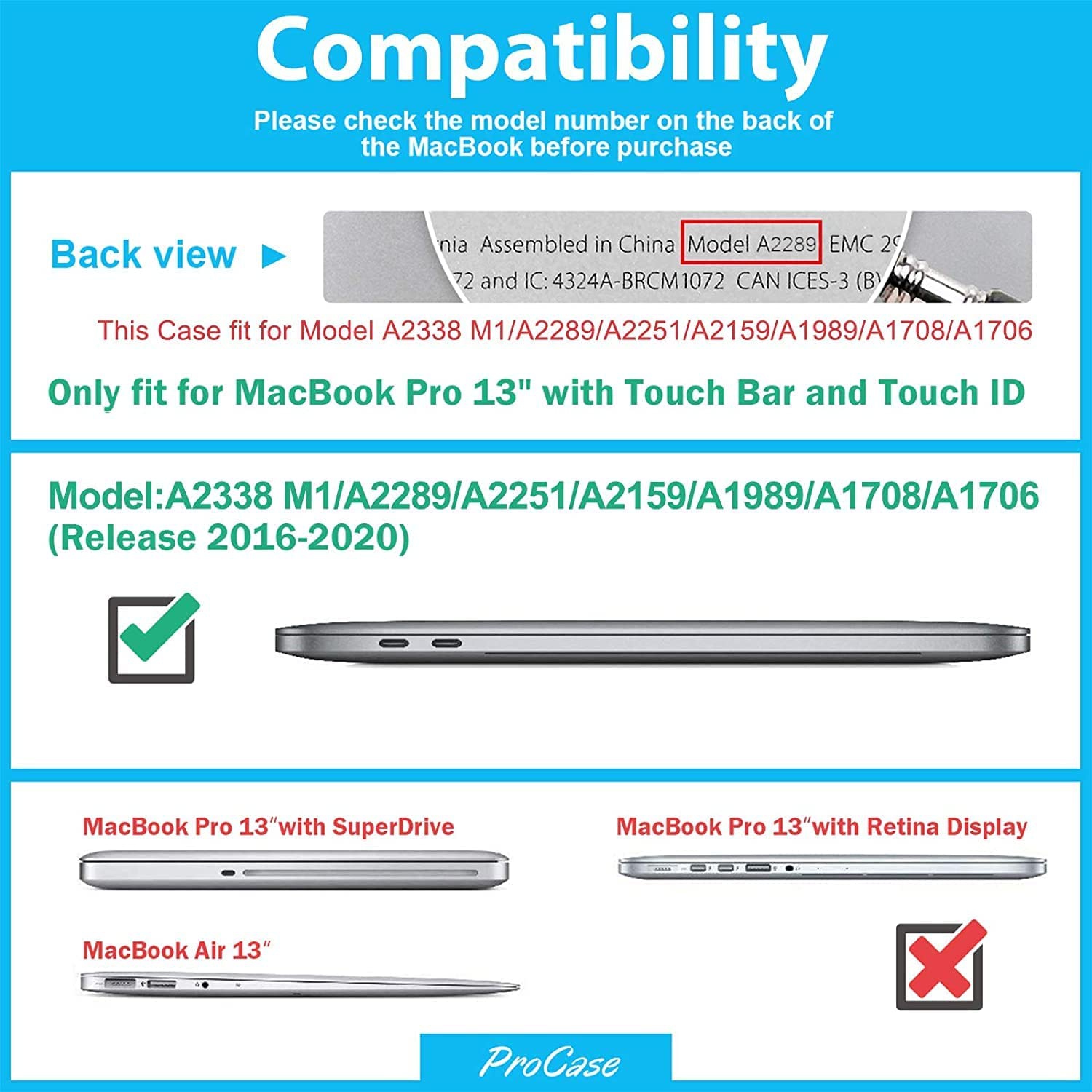 MacBook Pro 13 Case 2019 2018 2017 2016 Release A2159 A1989 A1706 A1708, Hard Case Shell Cover and Keyboard Skin Cover for MacBook Pro 13 Inch
