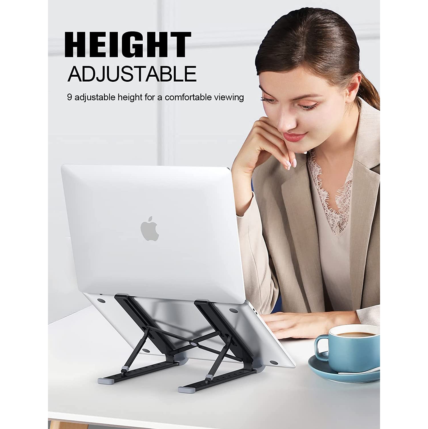 Laptop Stand for Desk, Aluminum 9-Levels Adjustable Portable Computer Stand Laptop Cooling Pad, Ventilated Laptop Riser Compatible with MacBook Pro