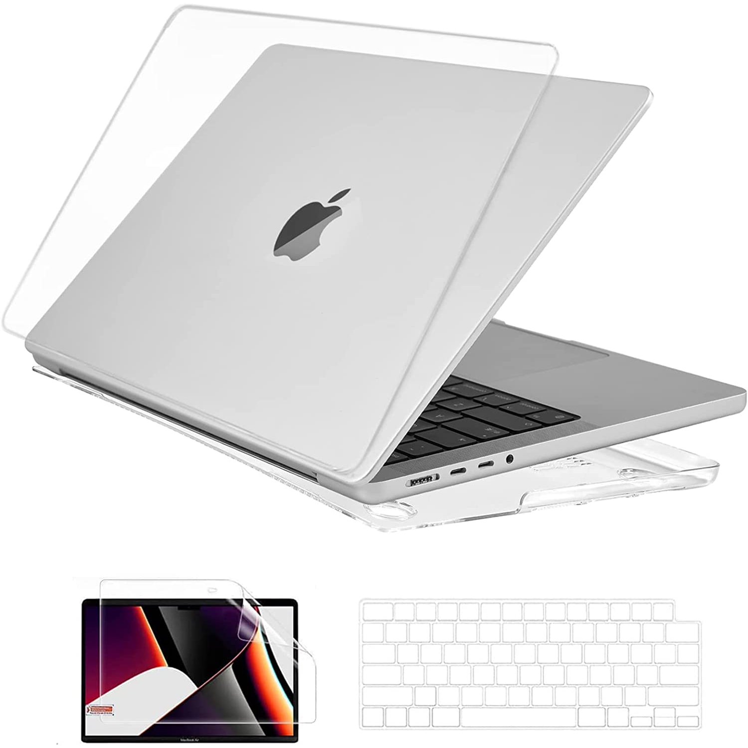 Compatible for Newest MacBook Pro 14 Inch Case 2021 A2442 M1 Pro M1 Max Chip, Hard Case with Keyboard Cover, Screen Protector - Crystal Clear